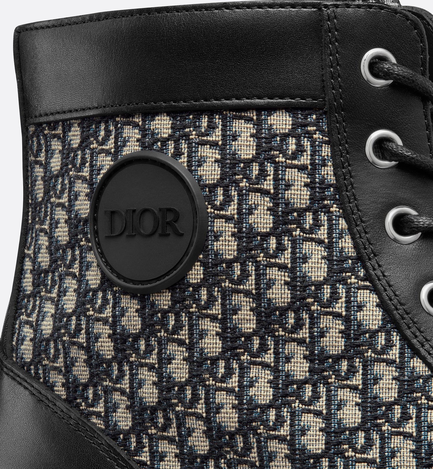 Explorer Ankle Boot Black Smooth Calfskin And Beige And Black Dior Oblique Jacquard