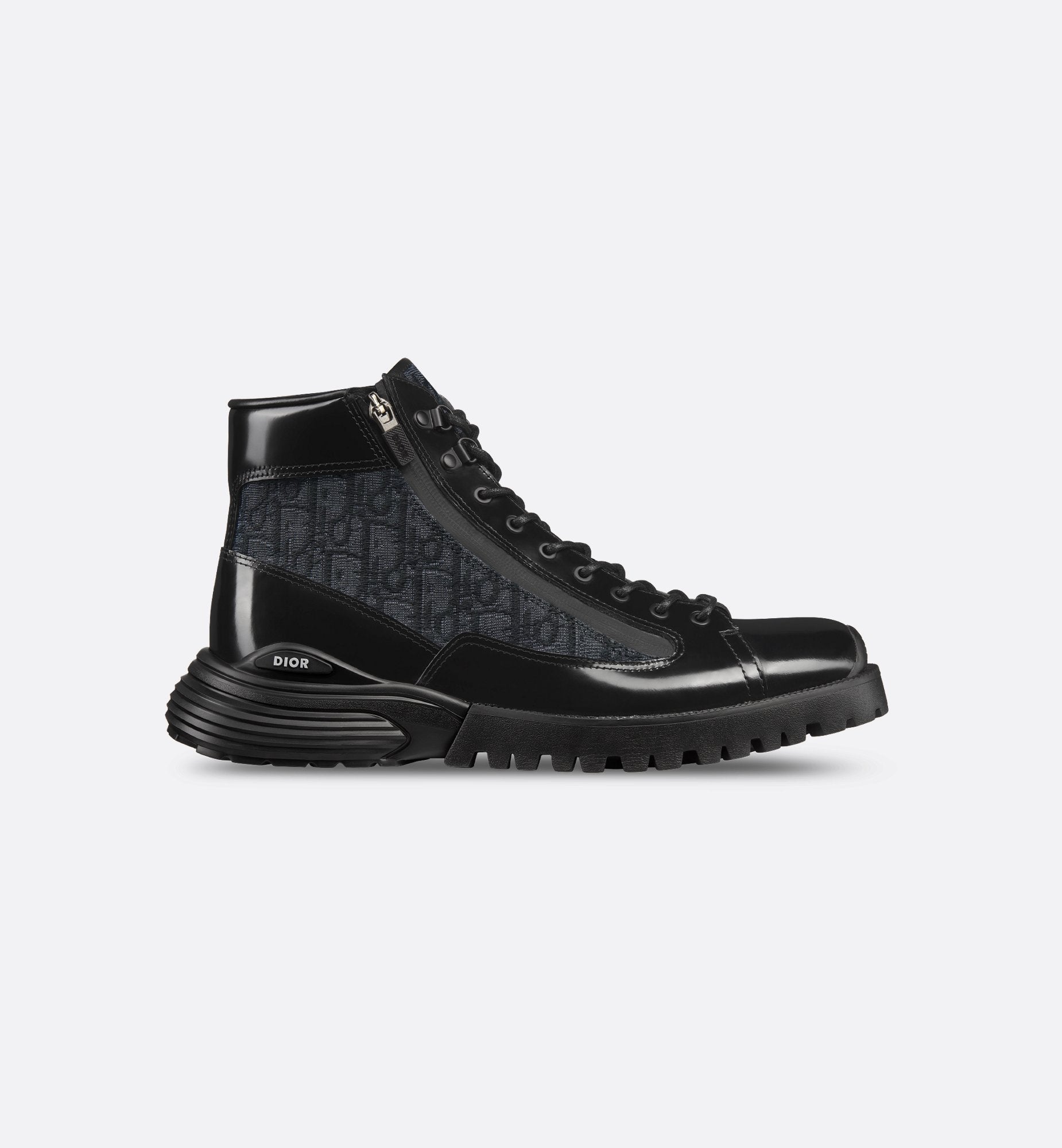 Combat Ankle Boot Black Polished Calfskin And Dior Oblique Jacquard