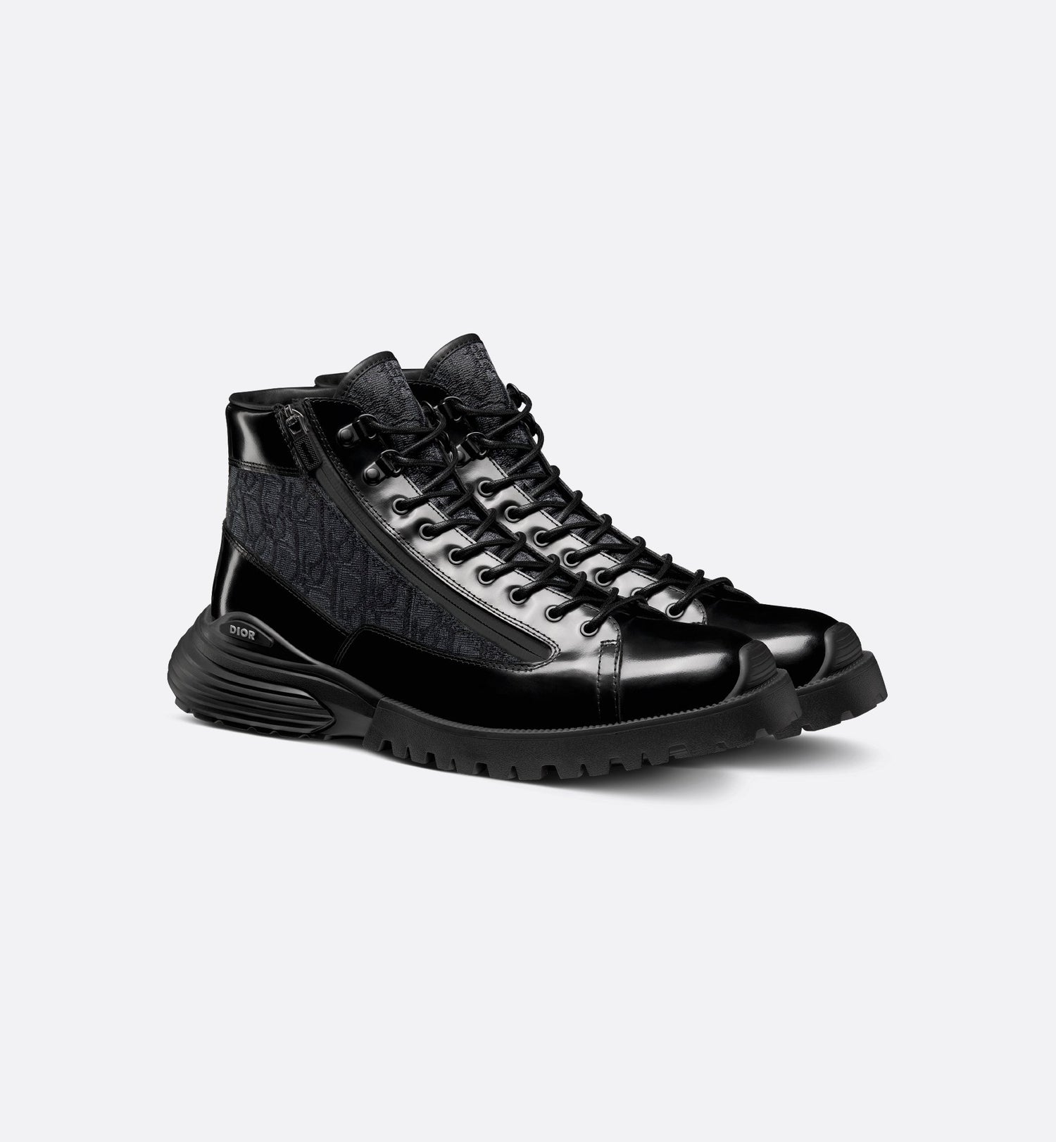 Combat Ankle Boot Black Polished Calfskin And Dior Oblique Jacquard