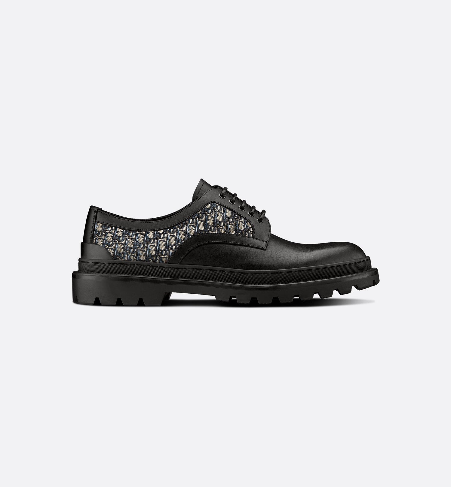 Explorer Derby Shoe Black Smooth Calfskin And Beige And Black Dior Oblique Jacquard