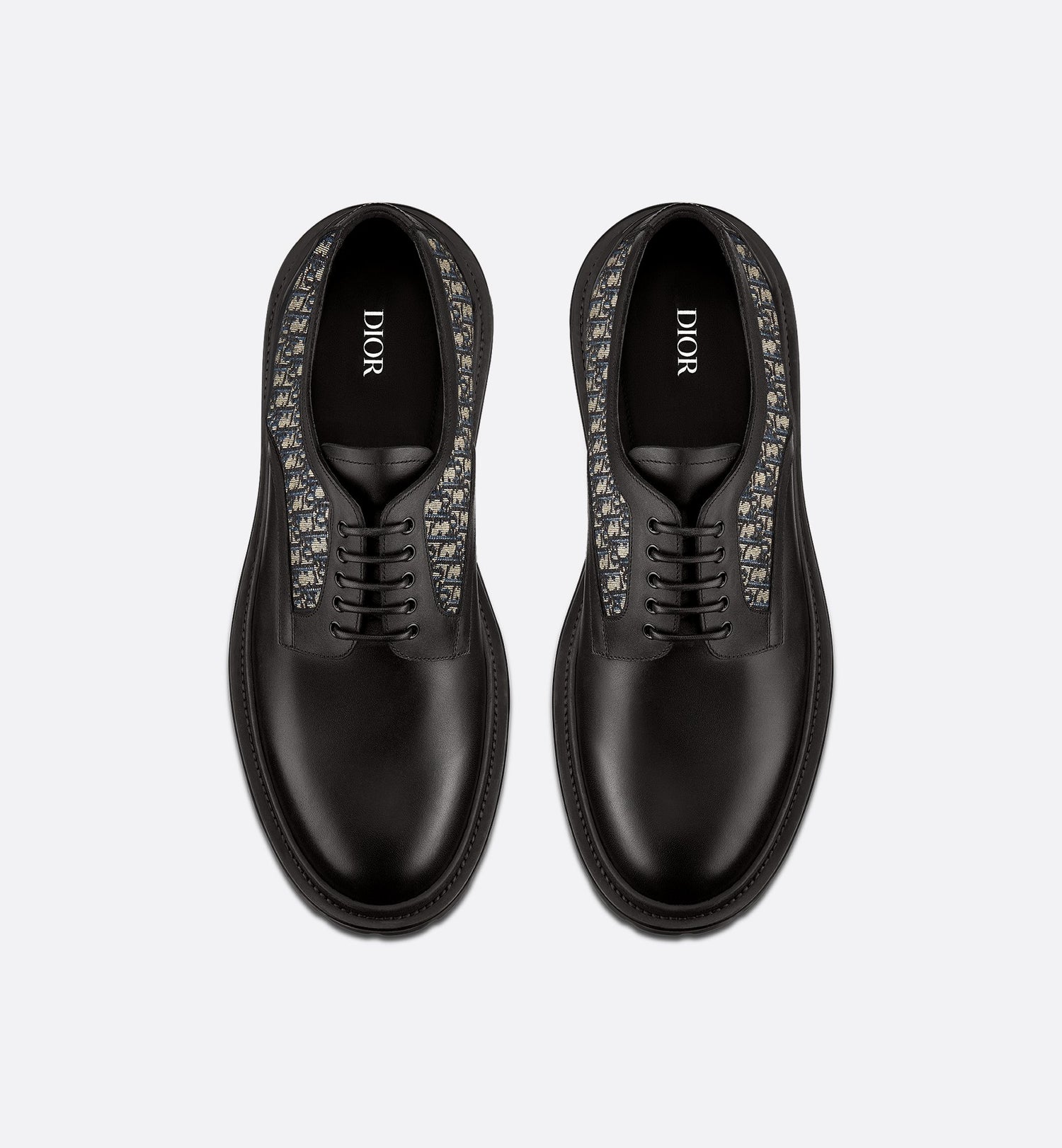 Explorer Derby Shoe Black Smooth Calfskin And Beige And Black Dior Oblique Jacquard