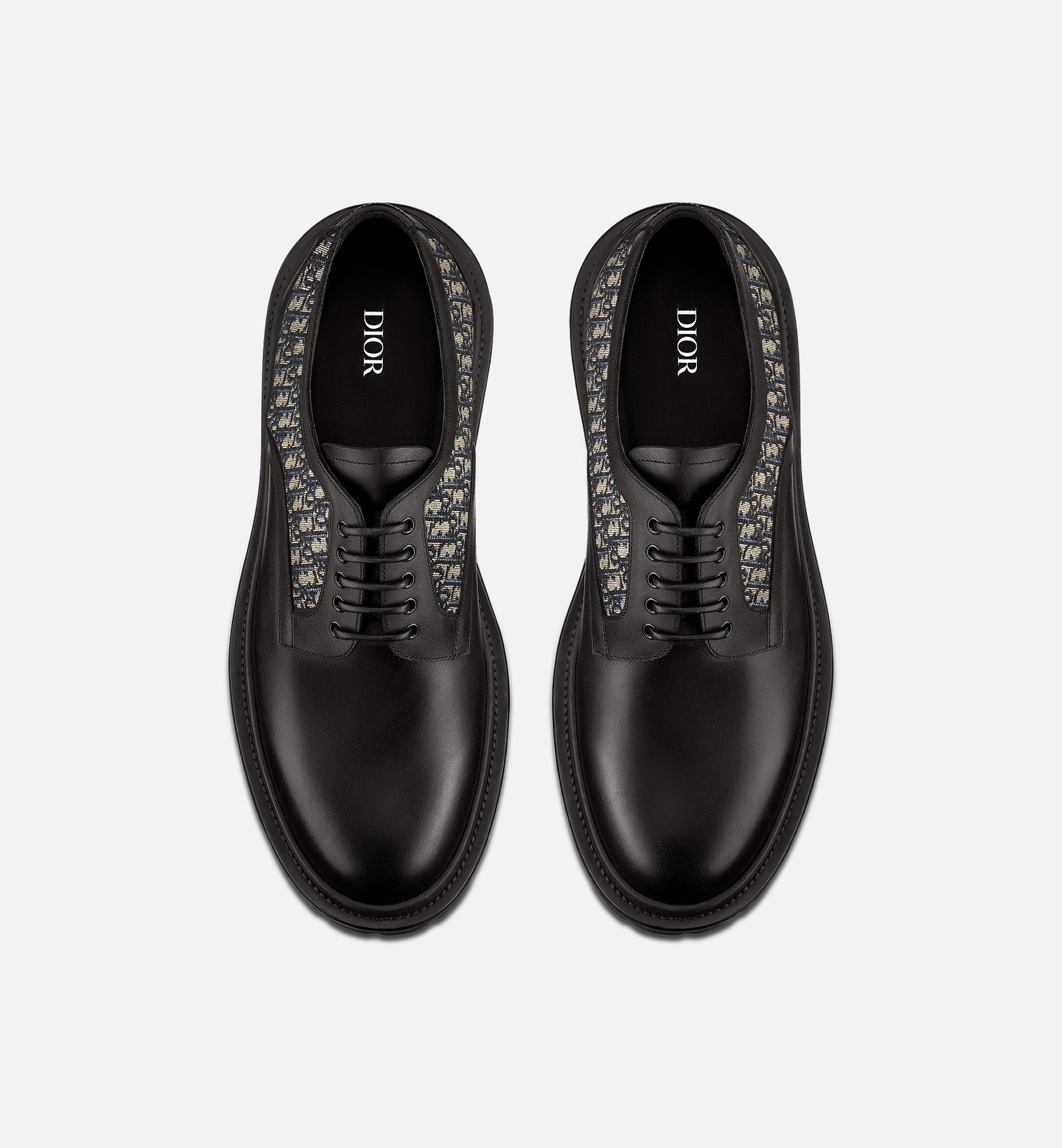 Explorer Derby Shoe Black Smooth Calfskin And Beige And Black Dior Oblique Jacquard