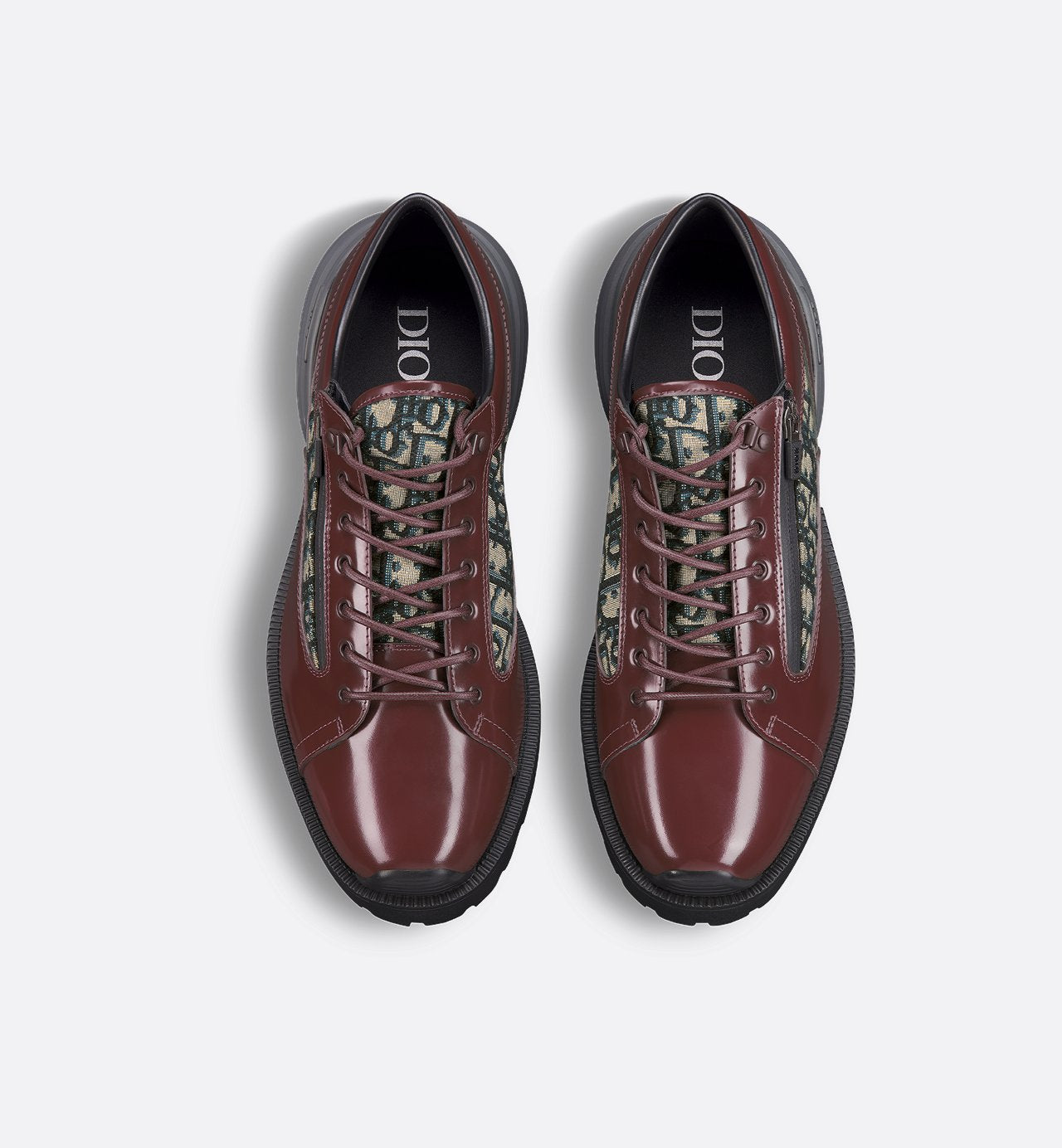 Combat Derby Shoe Burgundy Polished Calfskin With Beige And Black Dior Oblique Jacquard