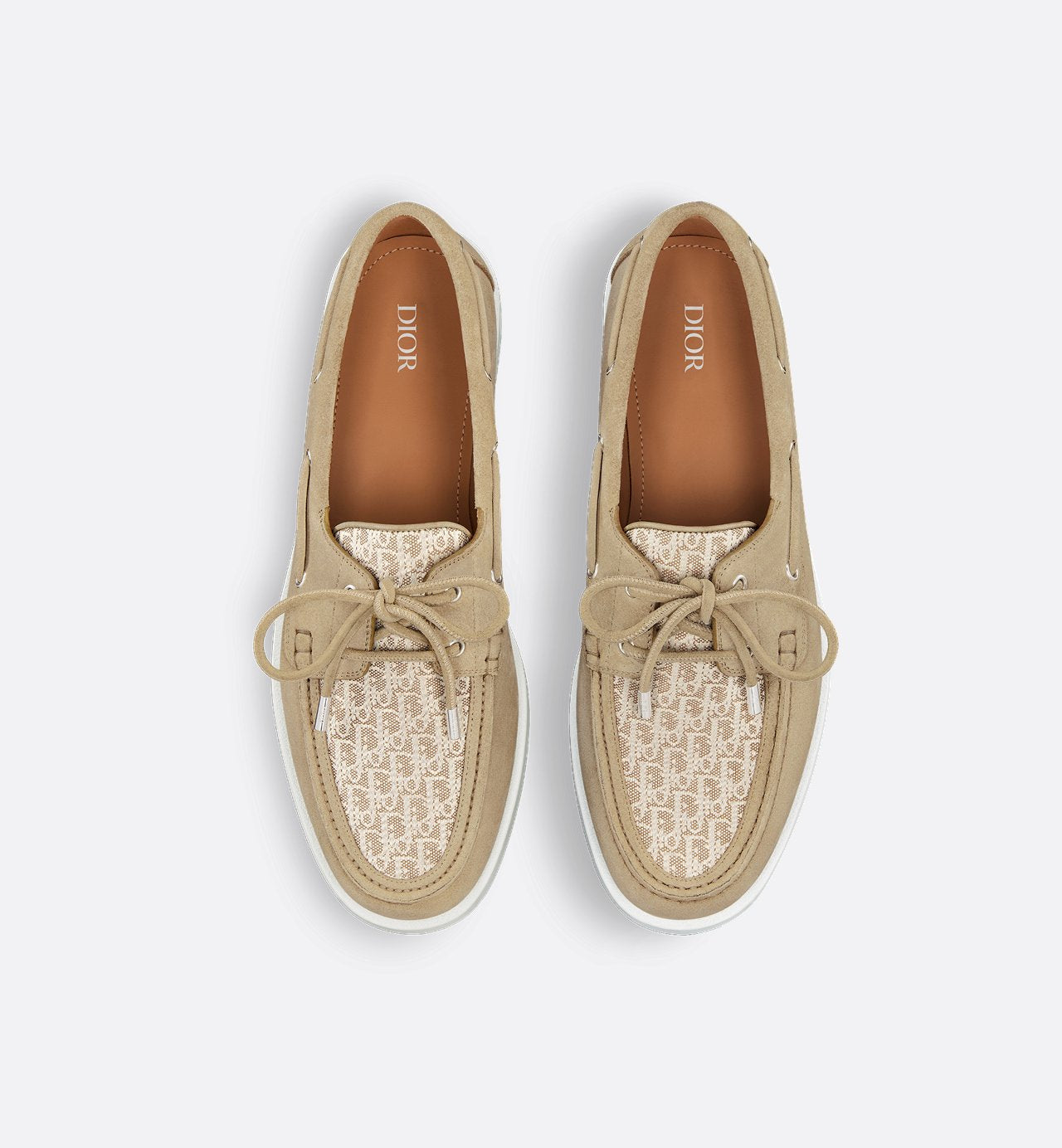 Granville Boat Shoe Beige Suede And Beige Dior Oblique Jacquard