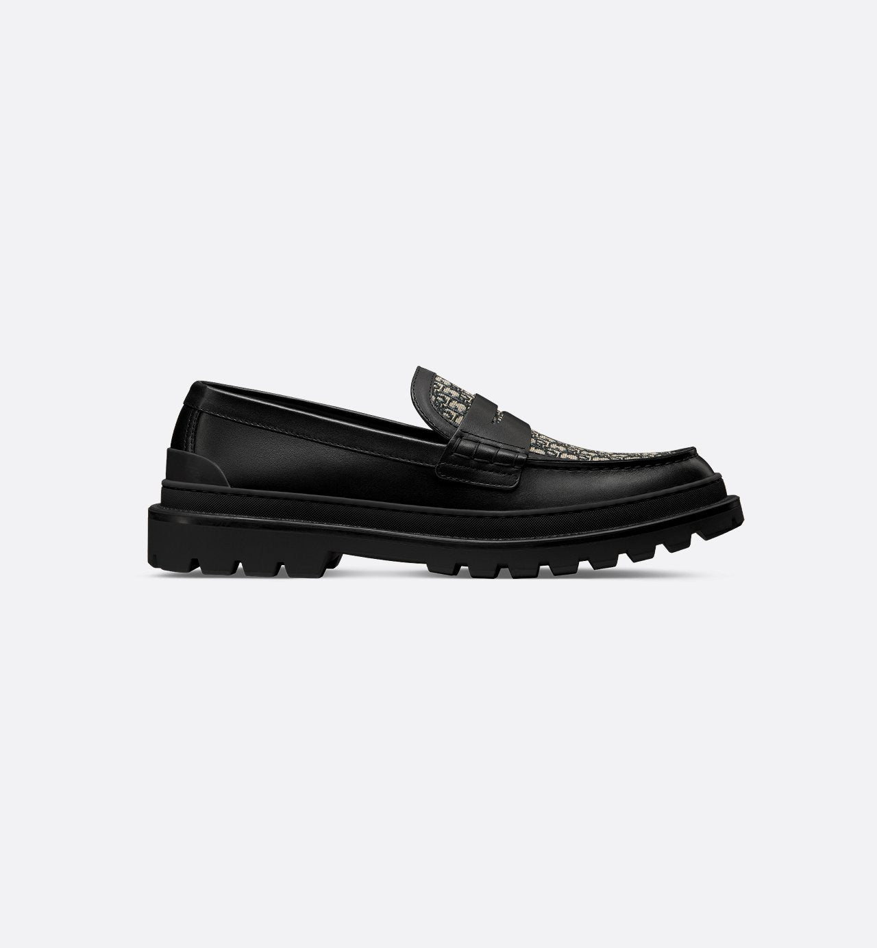 Explorer Loafer Black Smooth Calfskin And Beige And Black Dior Oblique Jacquard