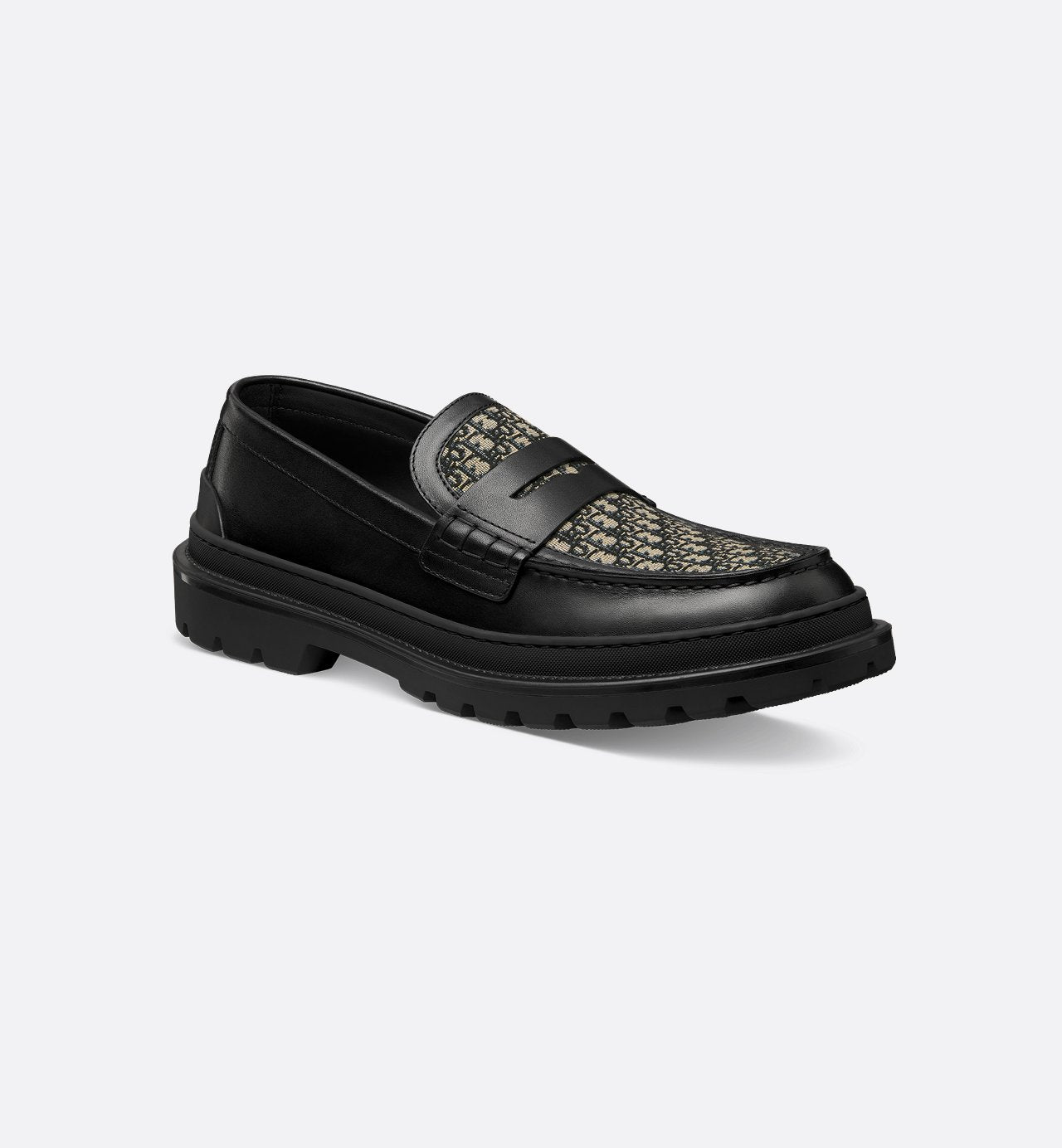 Explorer Loafer Black Smooth Calfskin And Beige And Black Dior Oblique Jacquard