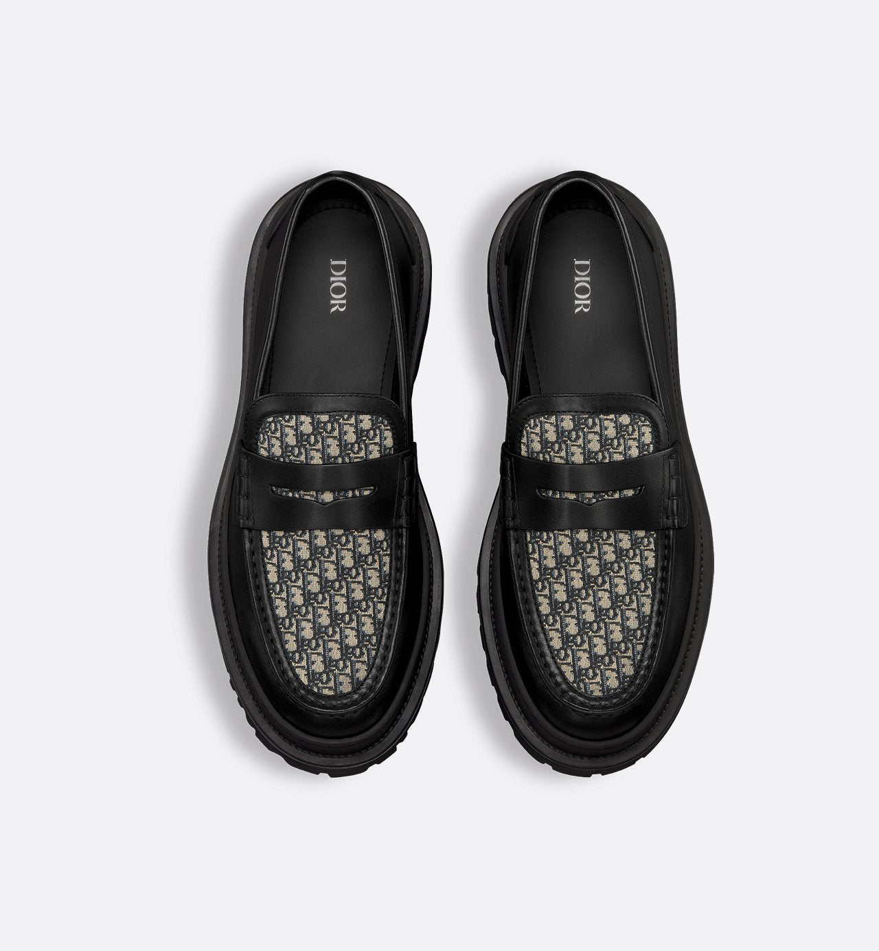 Explorer Loafer Black Smooth Calfskin And Beige And Black Dior Oblique Jacquard