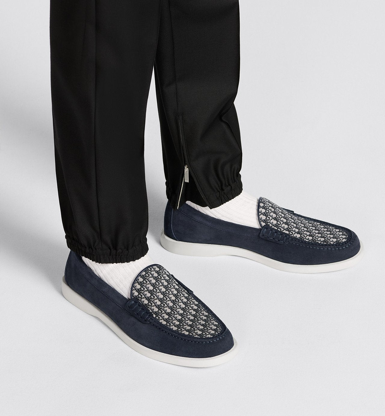 Granville Loafer Navy Blue Suede With Beige And Black Dior Oblique Jacquard