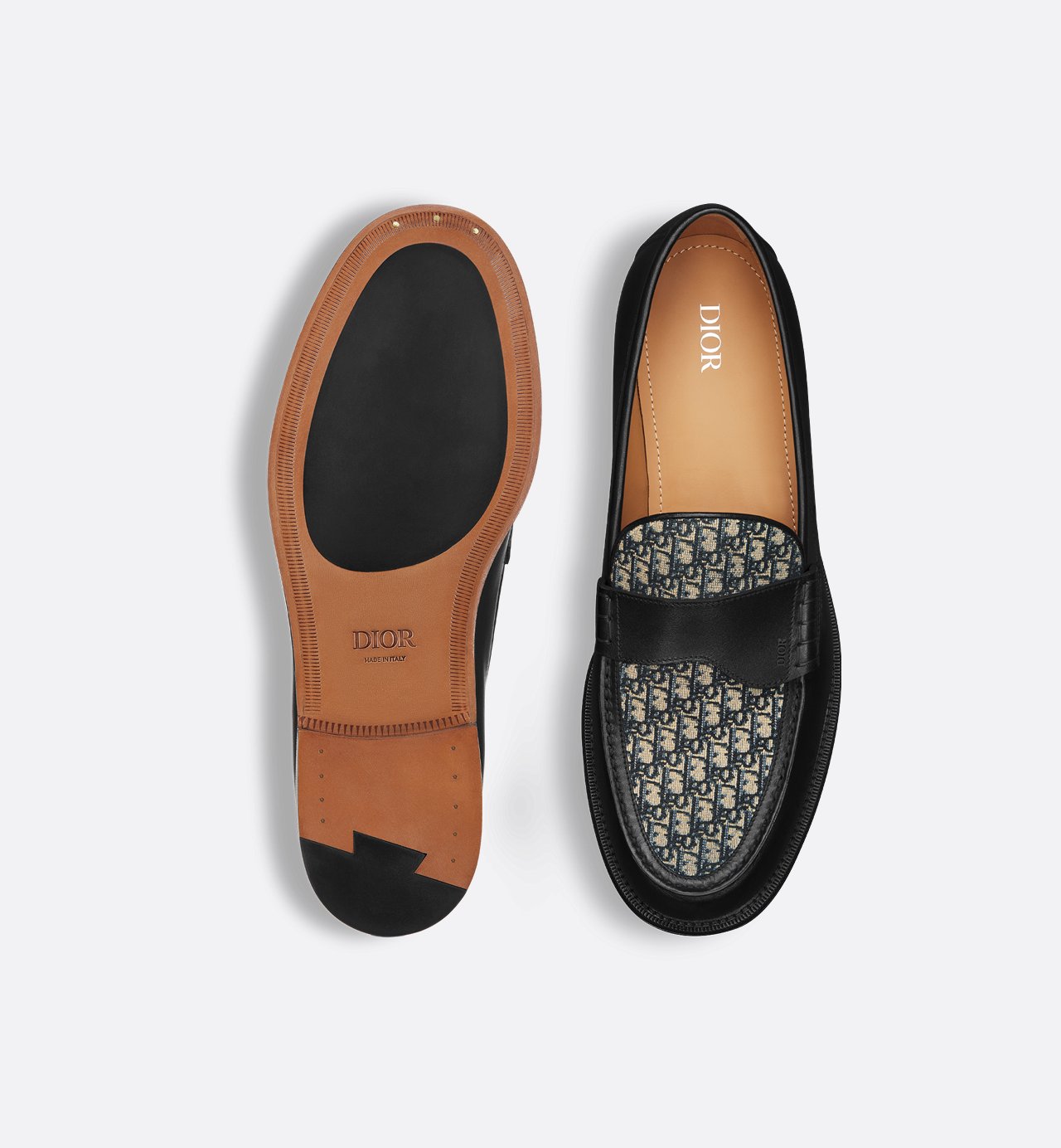 Granville Loafer Black Smooth Calfskin With Beige And Black Dior Oblique Jacquard