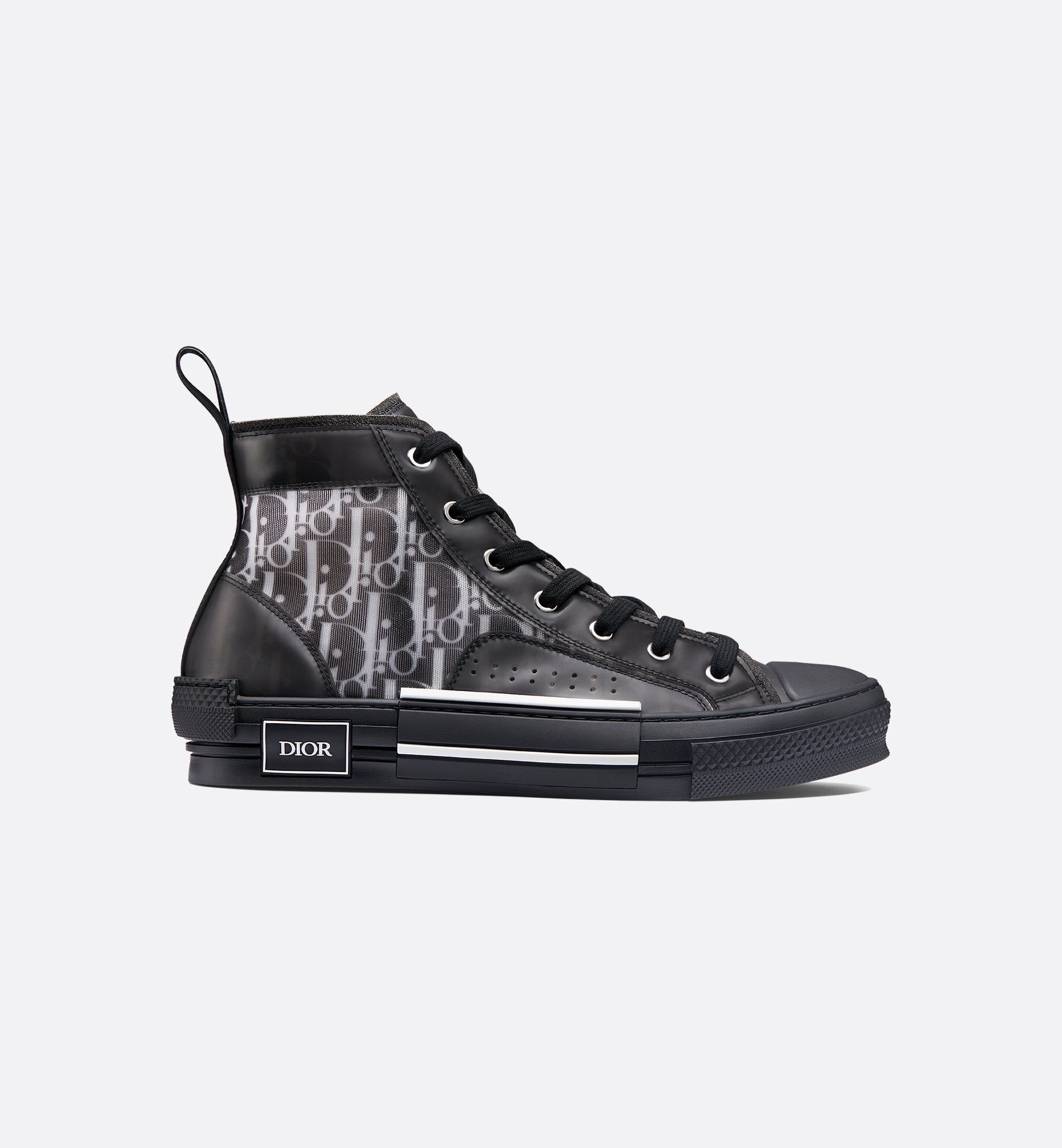 B23 High Top Sneaker Black And White Dior Oblique Canvas With Black Calfskin