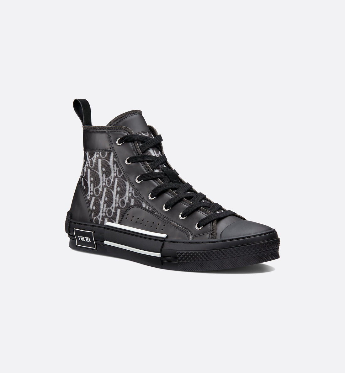 B23 High Top Sneaker Black And White Dior Oblique Canvas With Black Calfskin