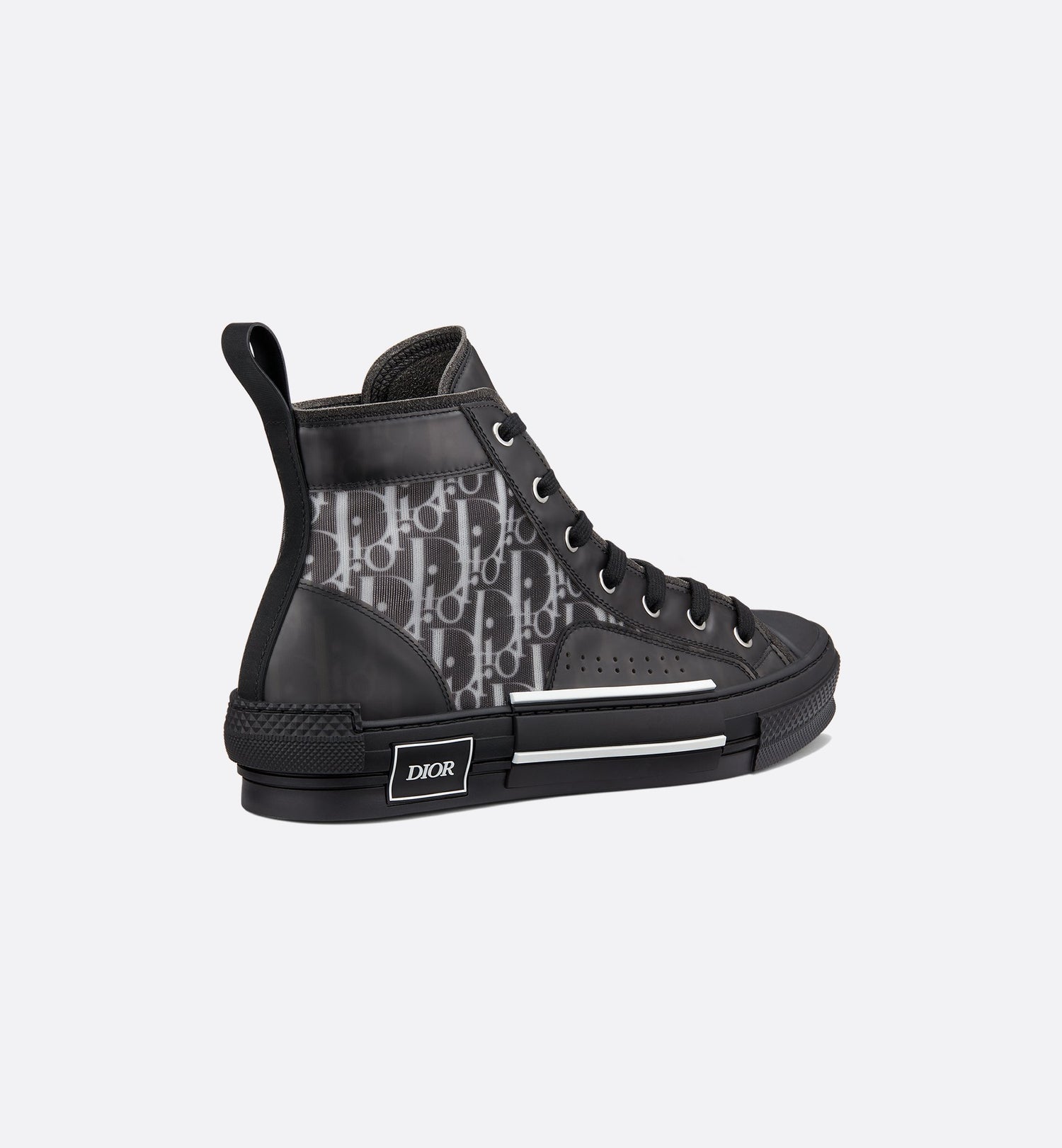 B23 High Top Sneaker Black And White Dior Oblique Canvas With Black Calfskin