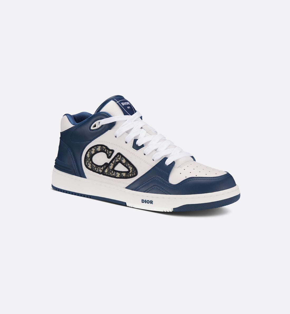 B57 Mid Top Sneaker Navy Blue And White Smooth Calfskin With Beige And Black Dior Oblique Jacquard