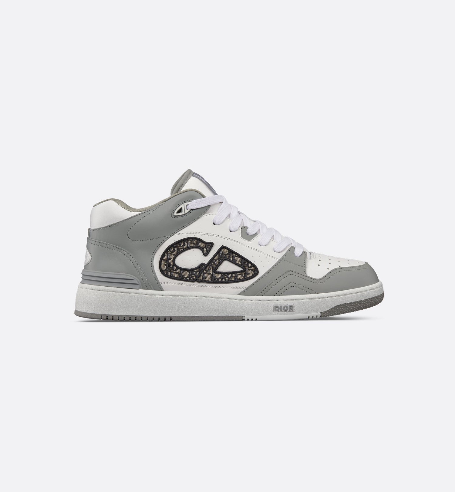 B57 Mid Top Sneaker Gray And White Smooth Calfskin With Beige And Black Dior Oblique Jacquard