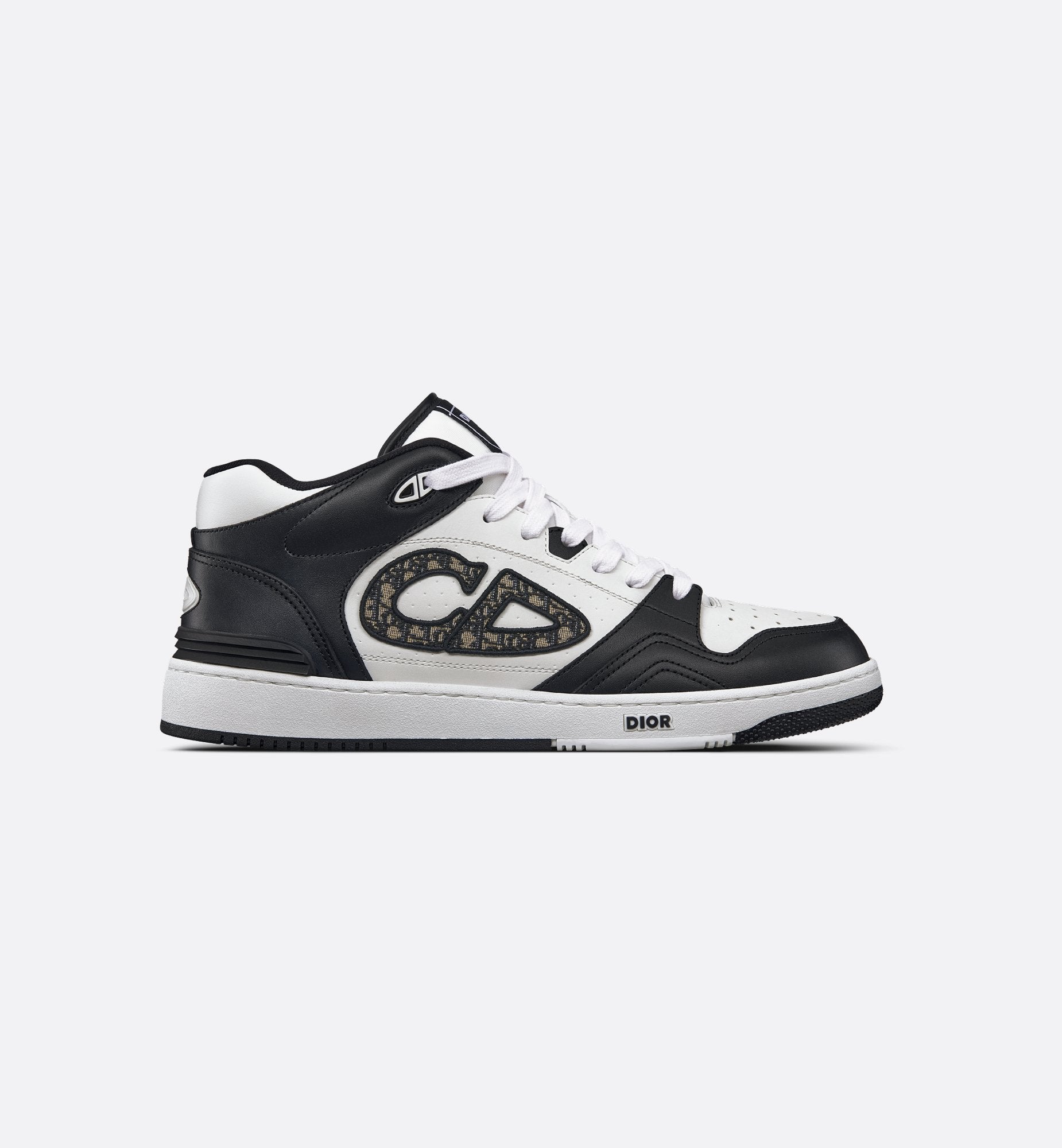 B57 Mid Top Sneaker Black And White Smooth Calfskin With Beige And Black Dior Oblique Jacquard