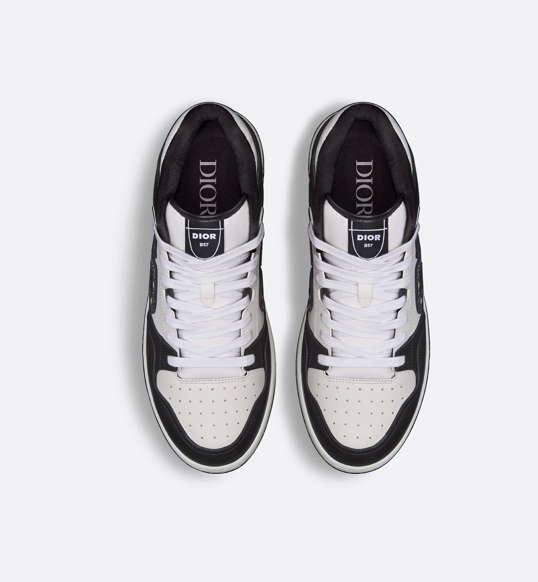 B57 Mid Top Sneaker Black And White Smooth Calfskin With Beige And Black Dior Oblique Jacquard