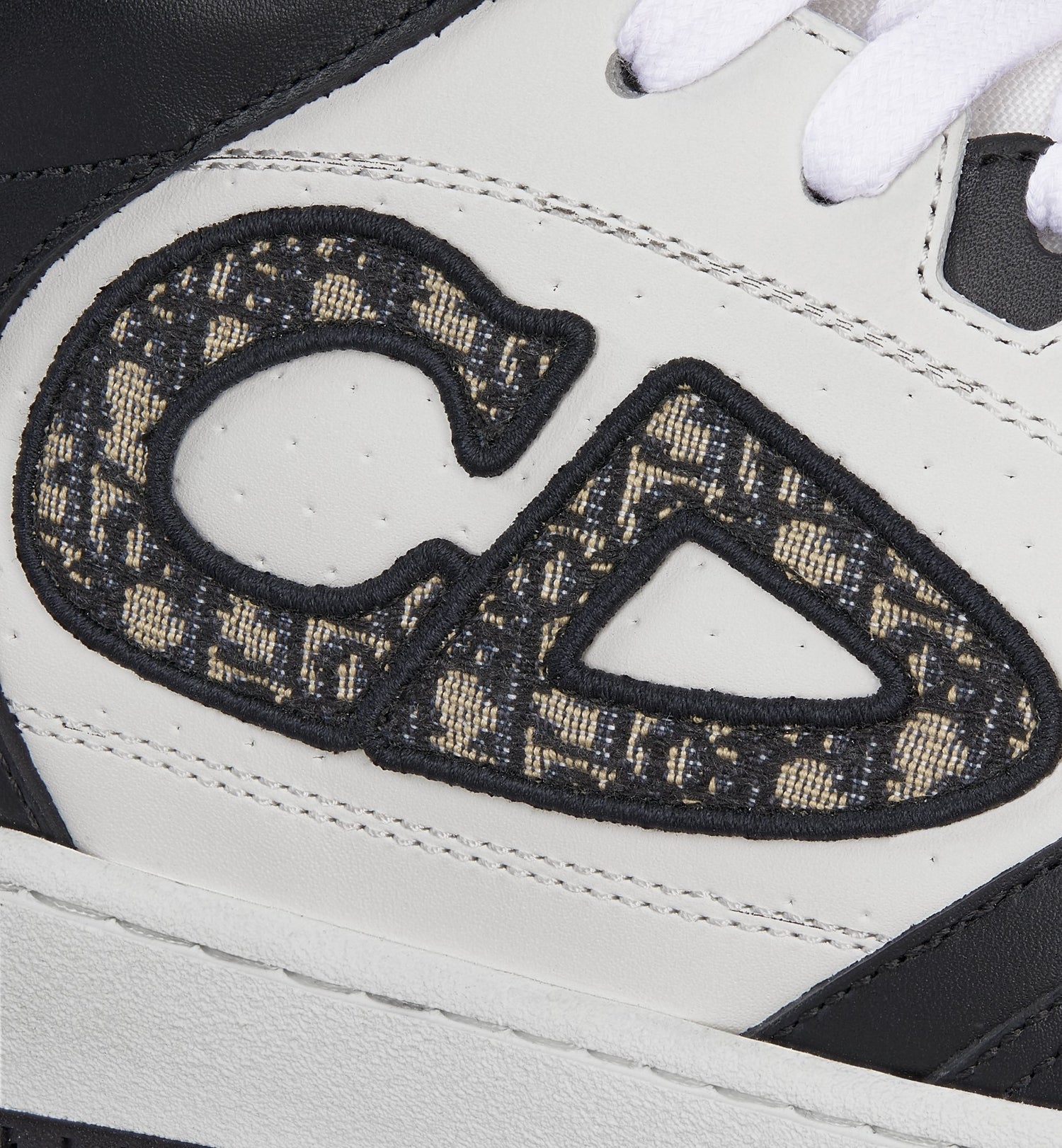 B57 Mid Top Sneaker Black And White Smooth Calfskin With Beige And Black Dior Oblique Jacquard