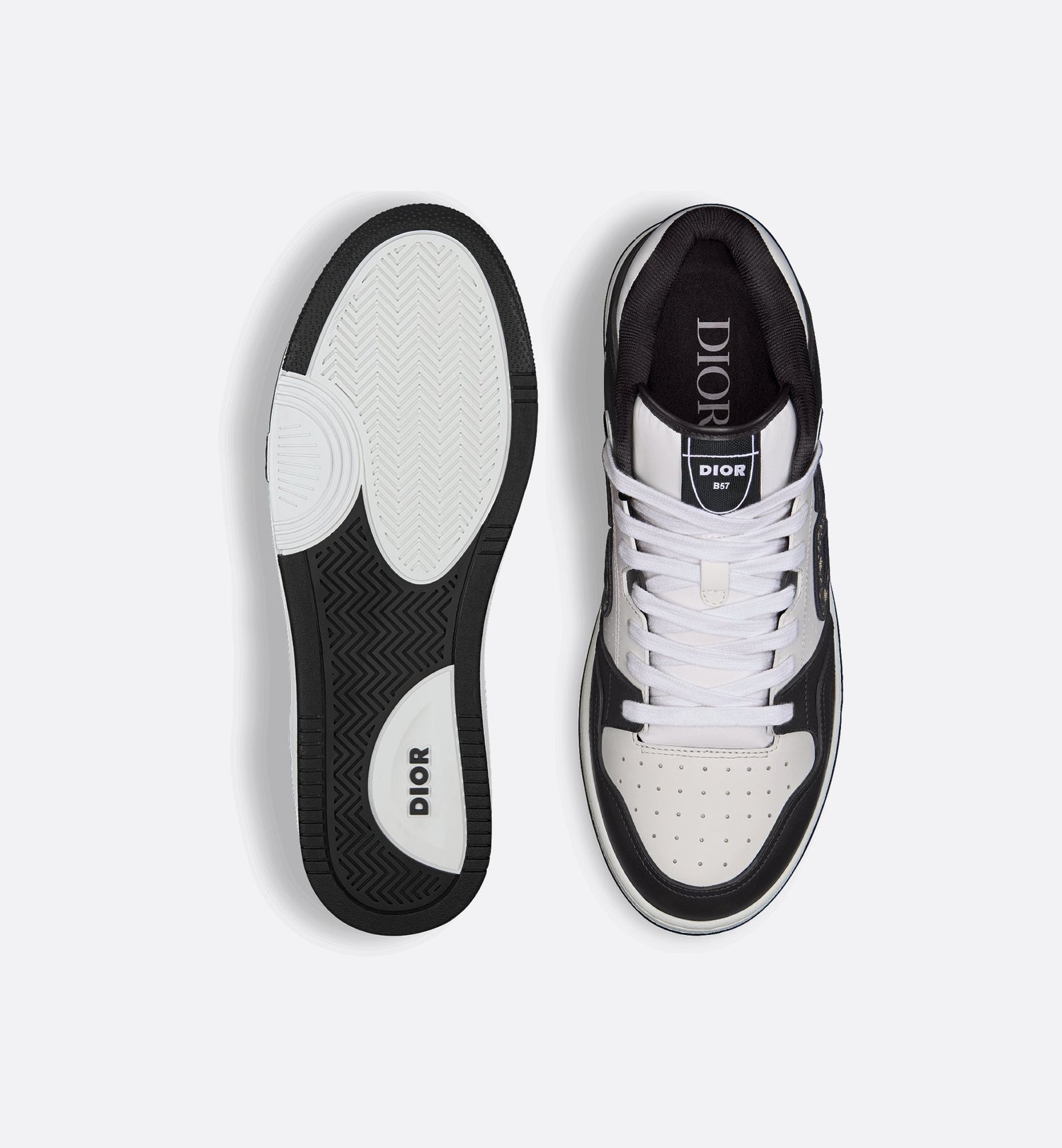 B57 Mid Top Sneaker Black And White Smooth Calfskin With Beige And Black Dior Oblique Jacquard