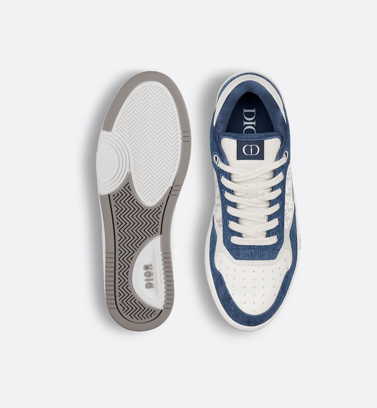 B27 Low Top Sneaker White Smooth Calfskin Blue Denim And White Dior Oblique Galaxy Leather