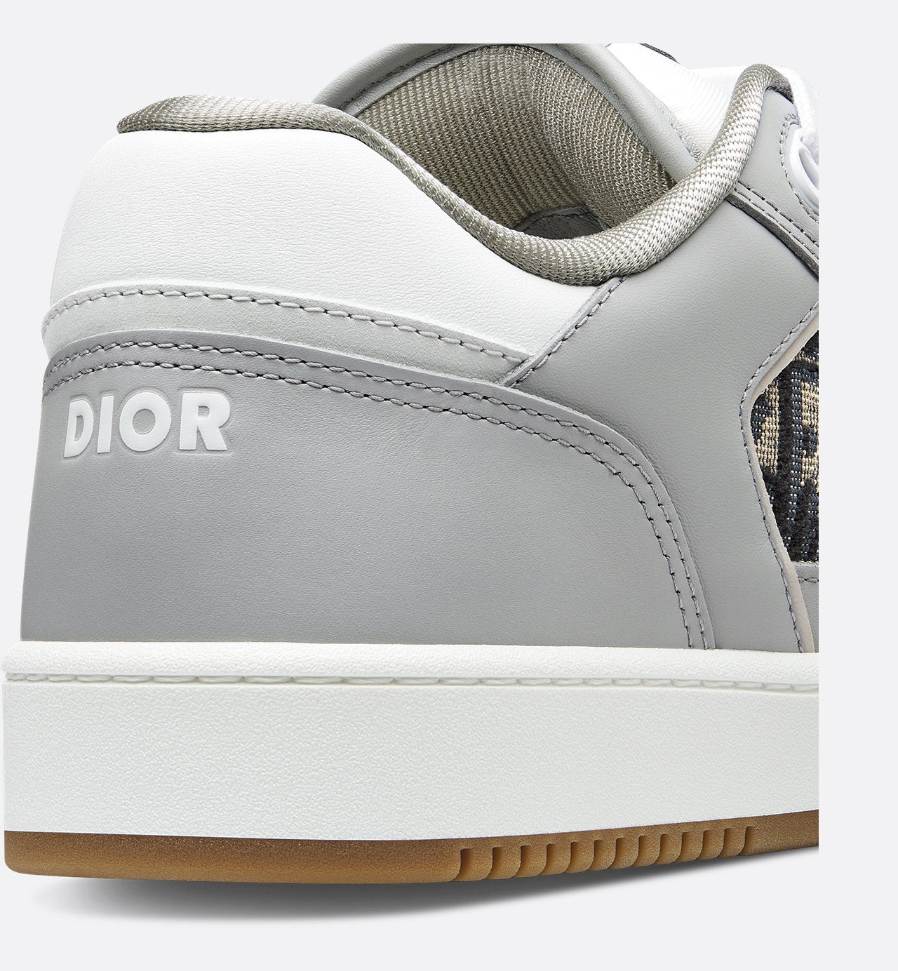 B27 Low Top Sneaker Gray And White Smooth Calfskin With Beige And Black Dior Oblique Jacquard