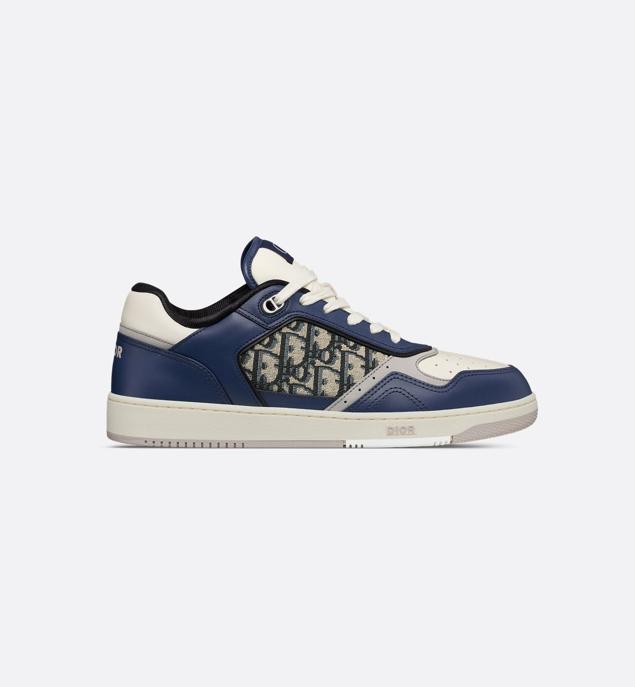 B27 Low Top Sneaker Blue Cream And Dior Gray Smooth Calfskin With Beige And Black Dior Oblique Jacquard