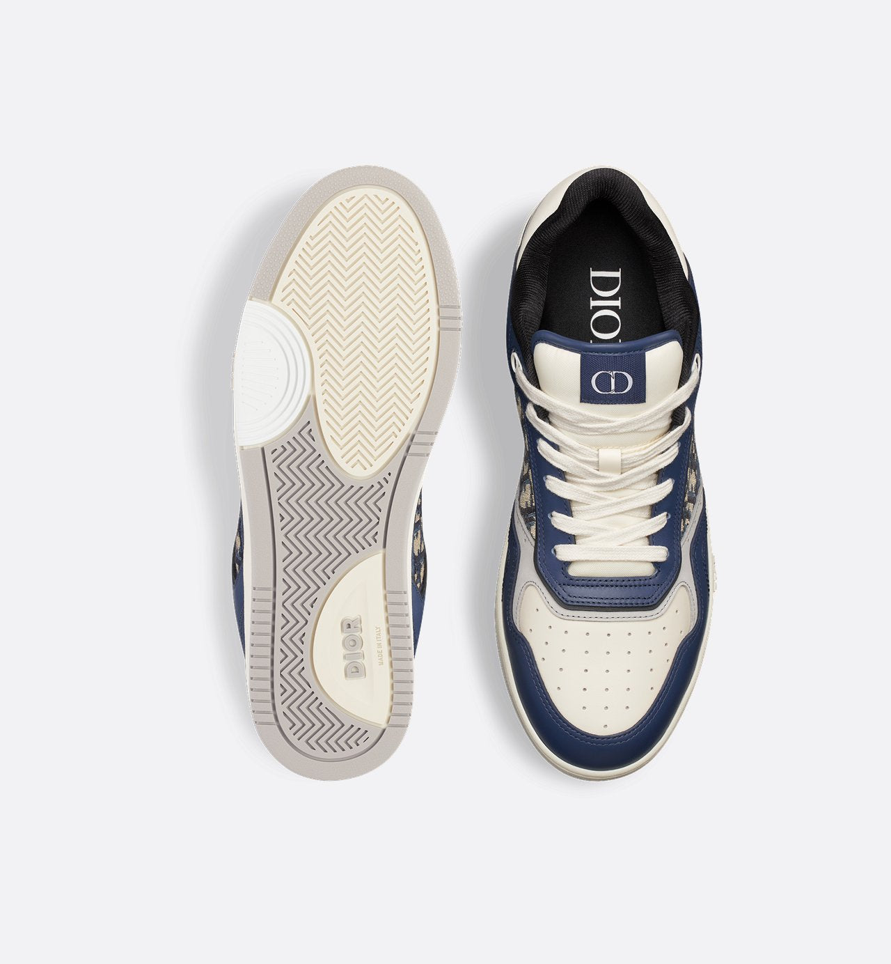 B27 Low Top Sneaker Blue Cream And Dior Gray Smooth Calfskin With Beige And Black Dior Oblique Jacquard