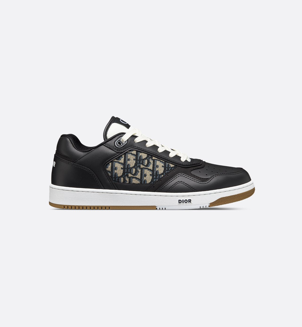 B27 Low Top Sneaker Black Smooth Calfskin With Beige And Black Dior Oblique Jacquard