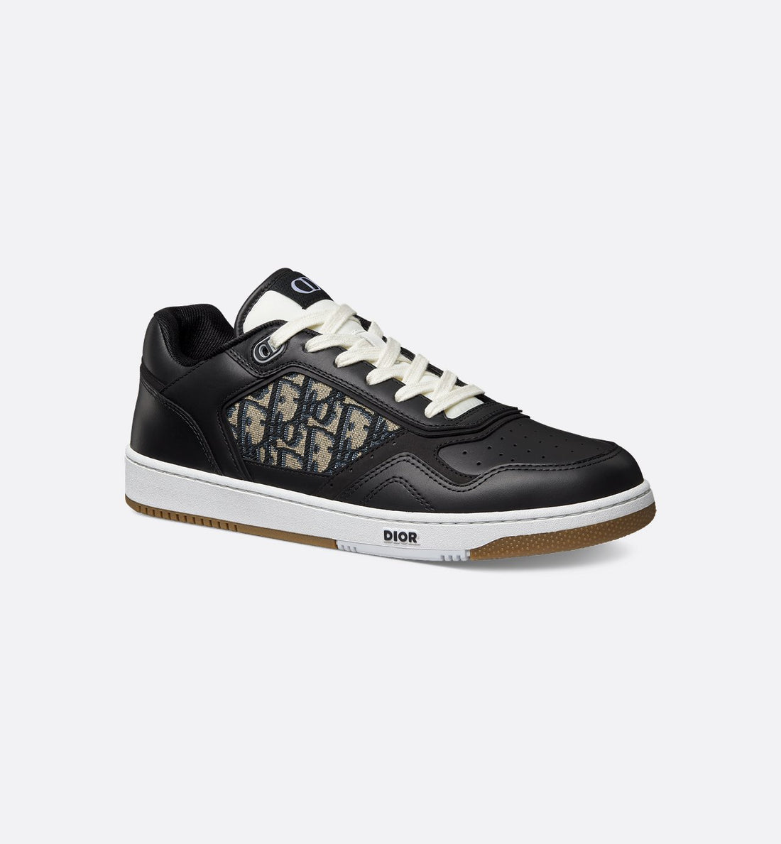 B27 Low Top Sneaker Black Smooth Calfskin With Beige And Black Dior Oblique Jacquard