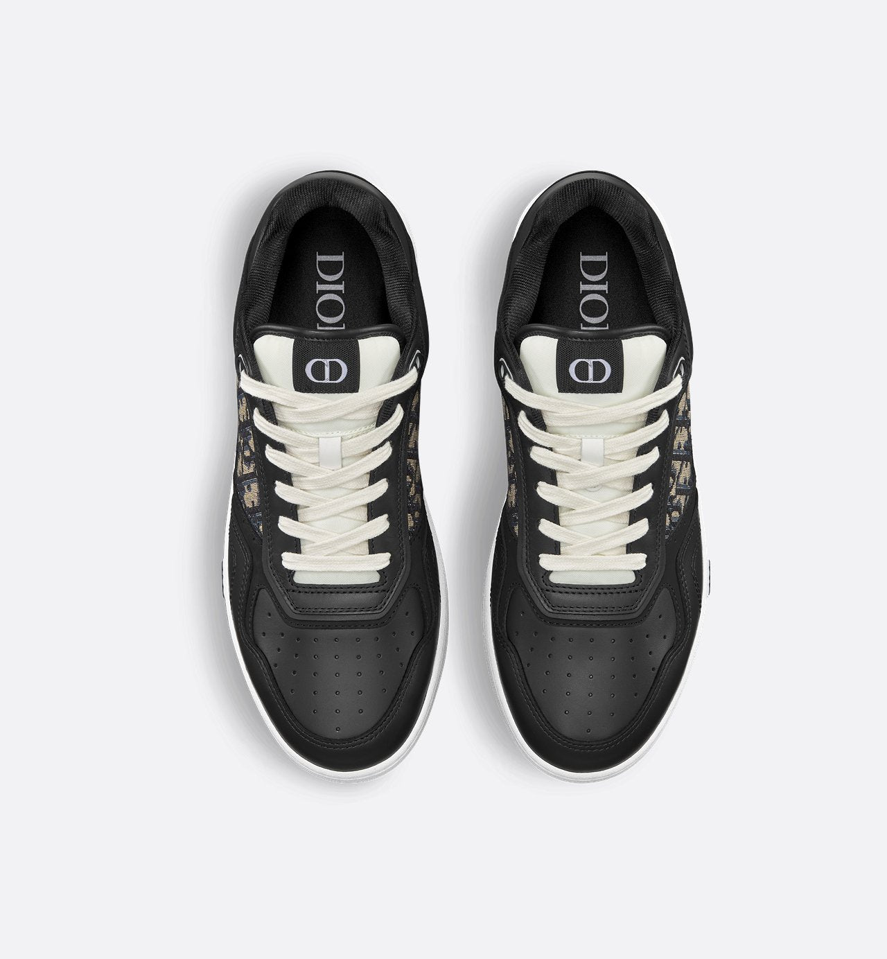 B27 Low Top Sneaker Black Smooth Calfskin With Beige And Black Dior Oblique Jacquard