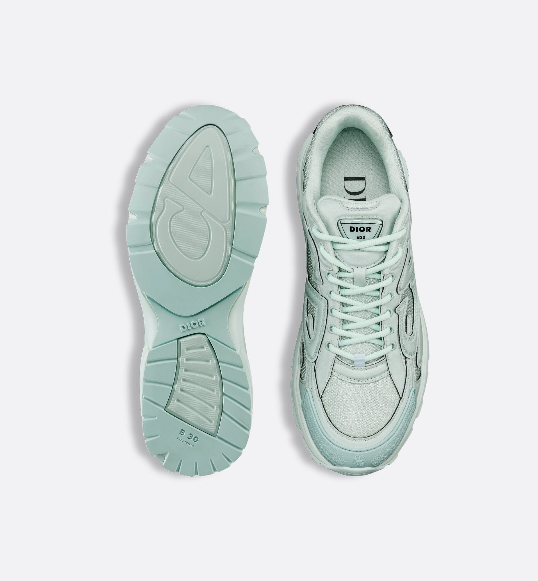 Dior And Stone Island B30 Sneaker Limited And Numbered Edition Light Green Technical Mesh And Light Green Dyed Cotton