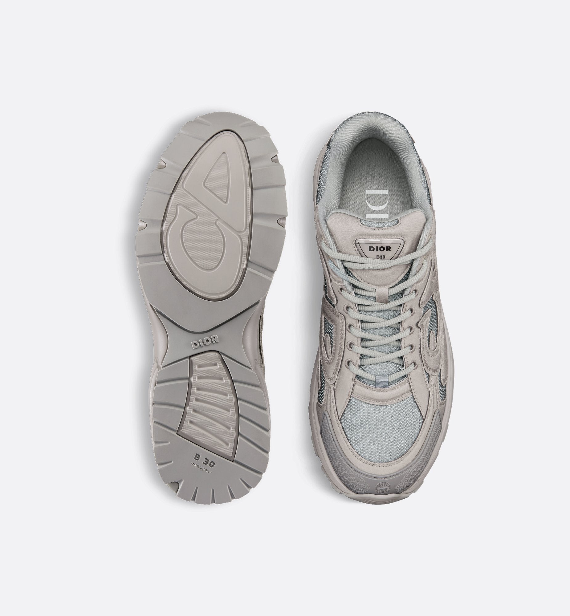 Dior And Stone Island B30 Sneaker Limited And Numbered Edition Gray Technical Mesh And Gray Dyed Cotton