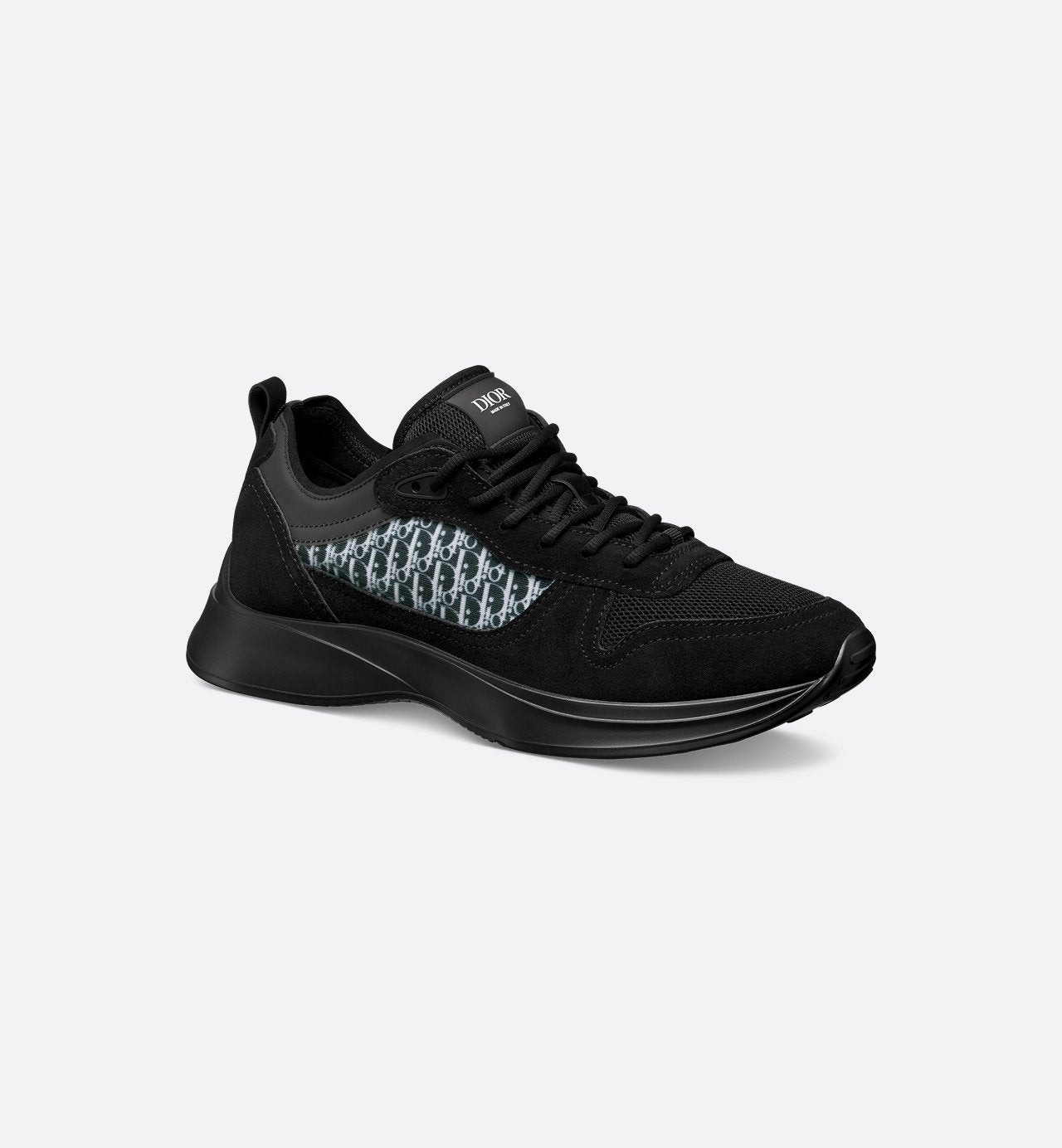 B25 Runner Sneaker Black Suede And Technical Mesh With Black And White Dior Oblique Canvas