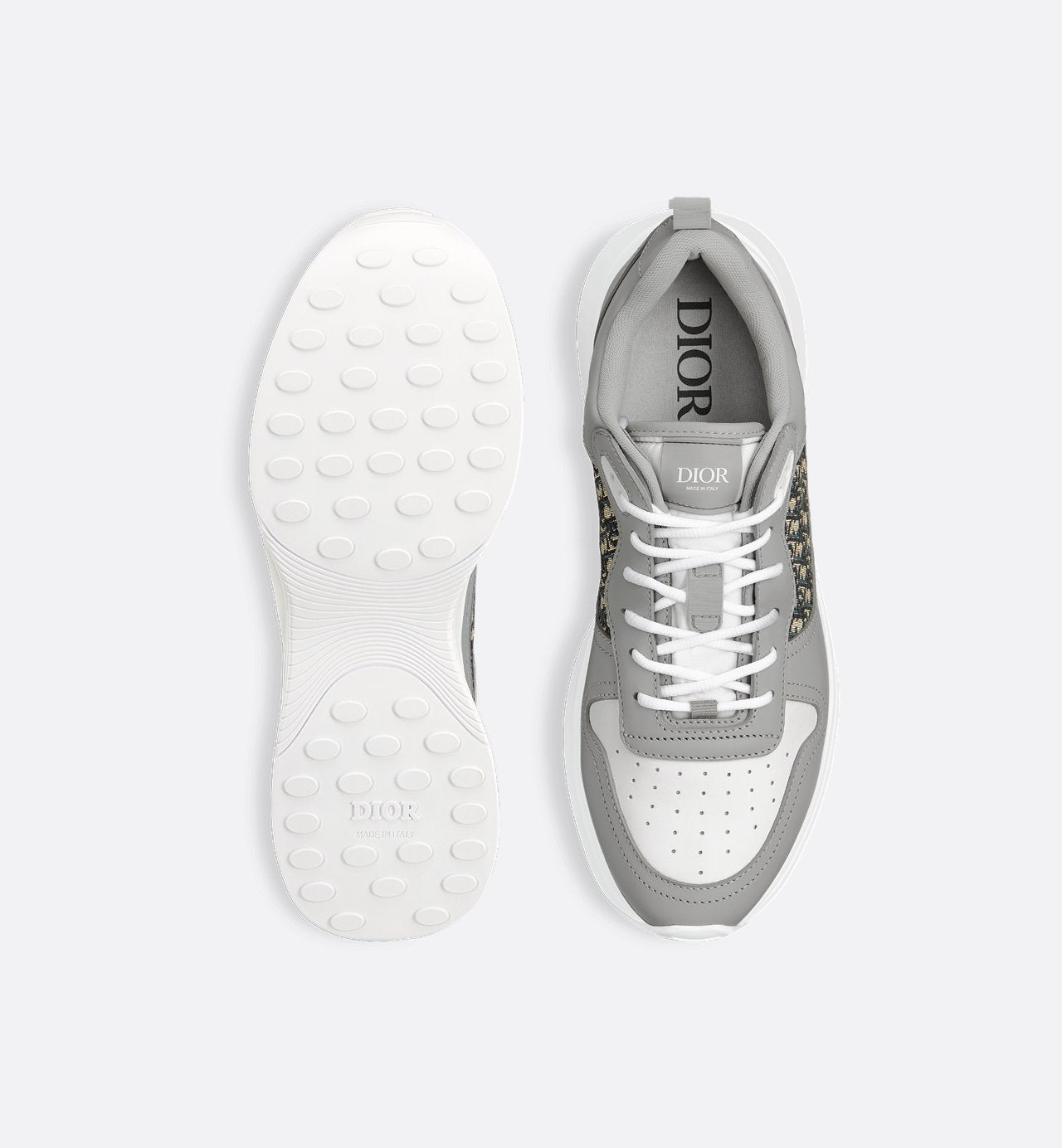 B25 Runner Sneaker Dior Gray And White Smooth Calfskin With Beige And Black Dior Oblique Jacquard