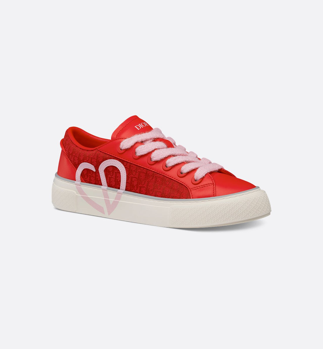 B33 Sneaker Red Smooth Calfskin And Red Dior Oblique Jacquard