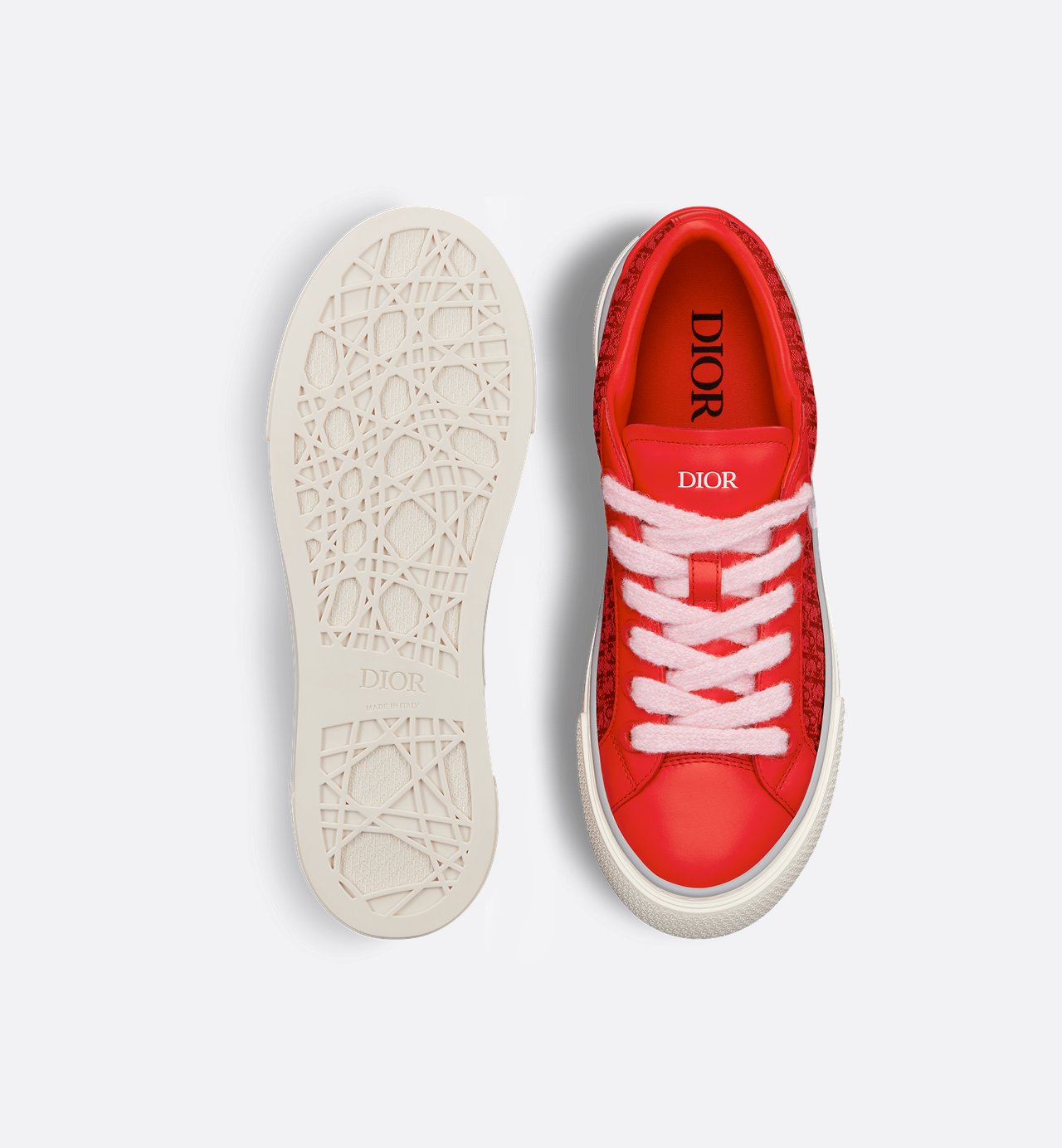 B33 Sneaker Red Smooth Calfskin And Red Dior Oblique Jacquard