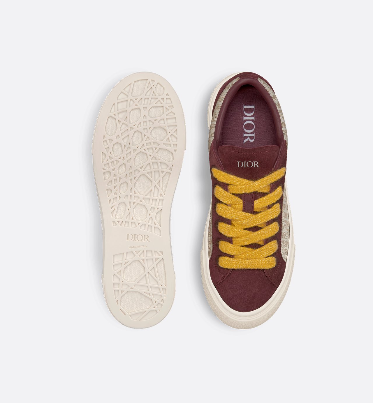 B33 Sneaker Beige Dior Oblique Jacquard And Burgundy Suede