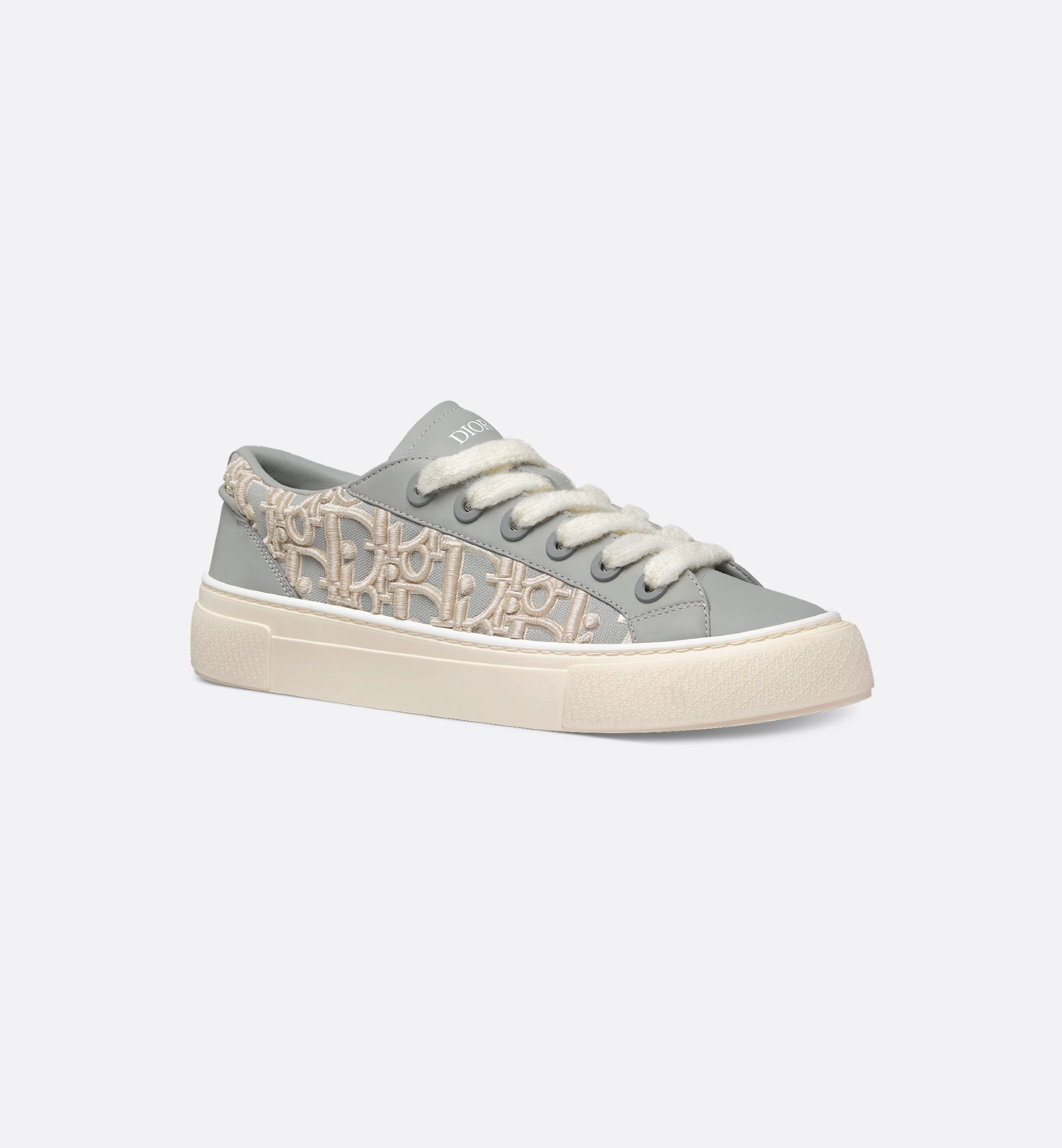 B33 Sneaker Limited And Numbered Edition Gray Smooth Calfskin With Cream Dior Oblique Raised Embroidery