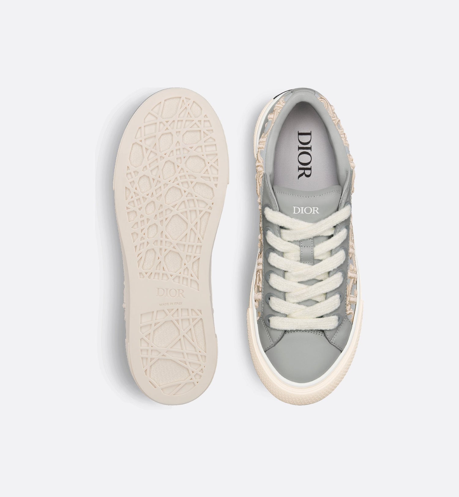 B33 Sneaker Limited And Numbered Edition Gray Smooth Calfskin With Cream Dior Oblique Raised Embroidery