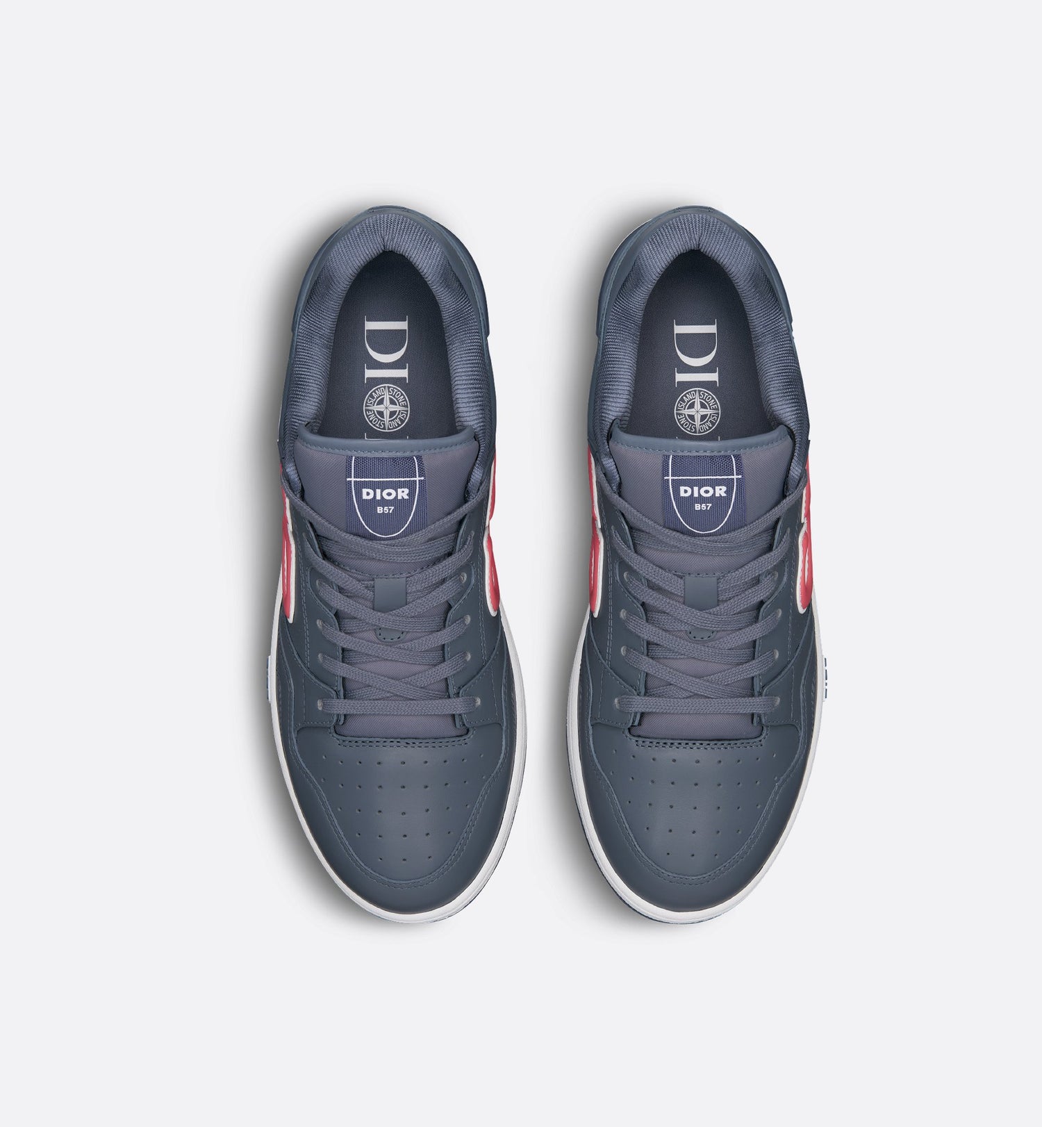 Dior And Stone Island B57 Low Top Sneaker Limited And Numbered Edition Blue And Red Smooth Calfskin