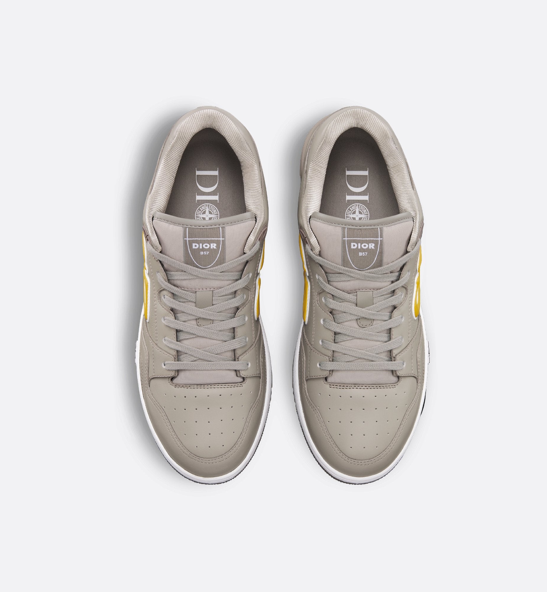 Dior And Stone Island B57 Low Top Sneaker Limited And Numbered Edition Gray And Yellow Smooth Calfskin