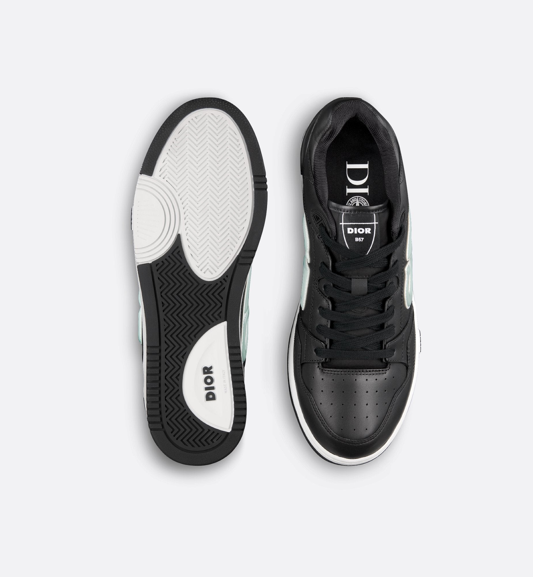 Dior And Stone Island B57 Low Top Sneaker Limited And Numbered Edition Black And Light Green Smooth Calfskin