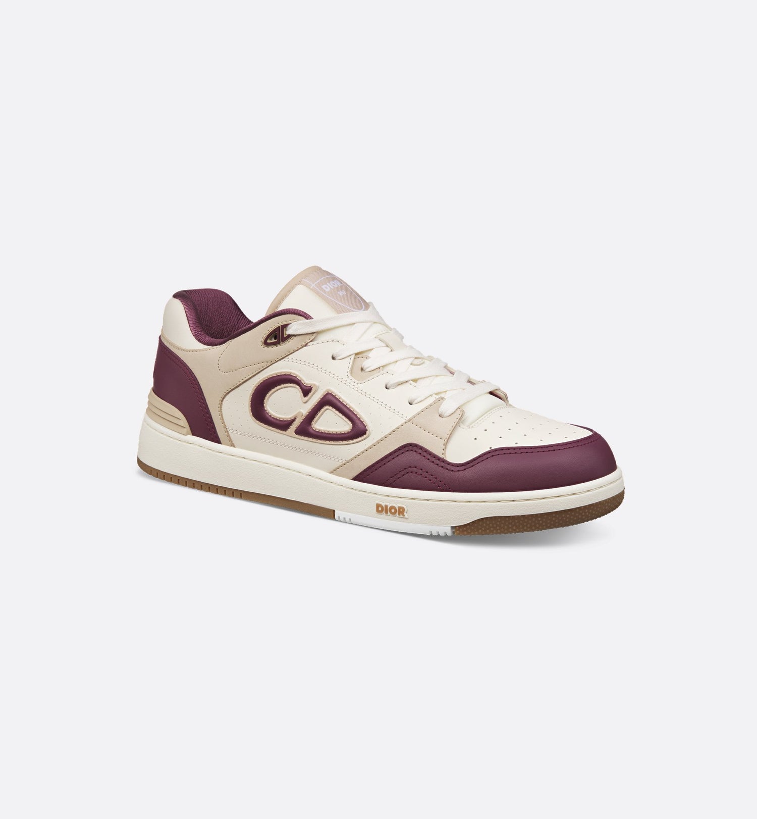 B57 Low Top Sneaker Burgundy And Cream Smooth Calfskin With Beige Suede