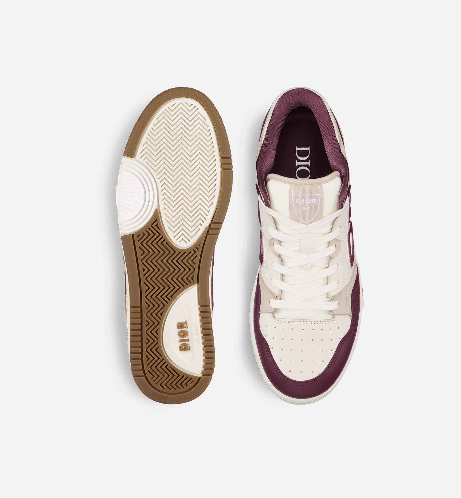 B57 Low Top Sneaker Burgundy And Cream Smooth Calfskin With Beige Suede