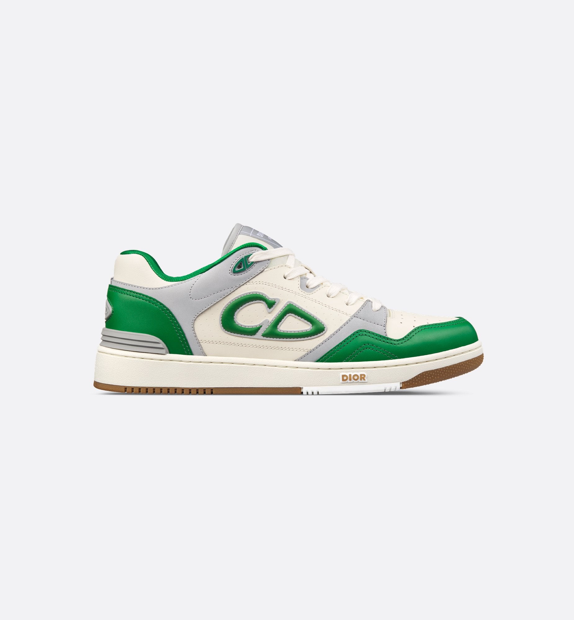 B57 Low Top Sneaker Green And Cream Smooth Calfskin With Light Gray Suede