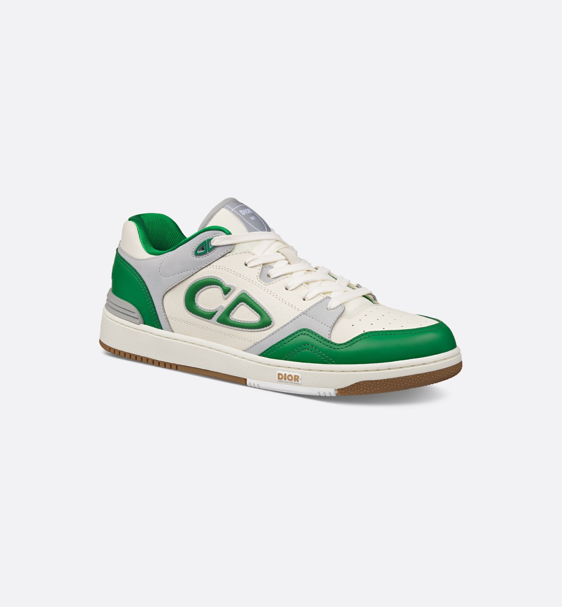 B57 Low Top Sneaker Green And Cream Smooth Calfskin With Light Gray Suede