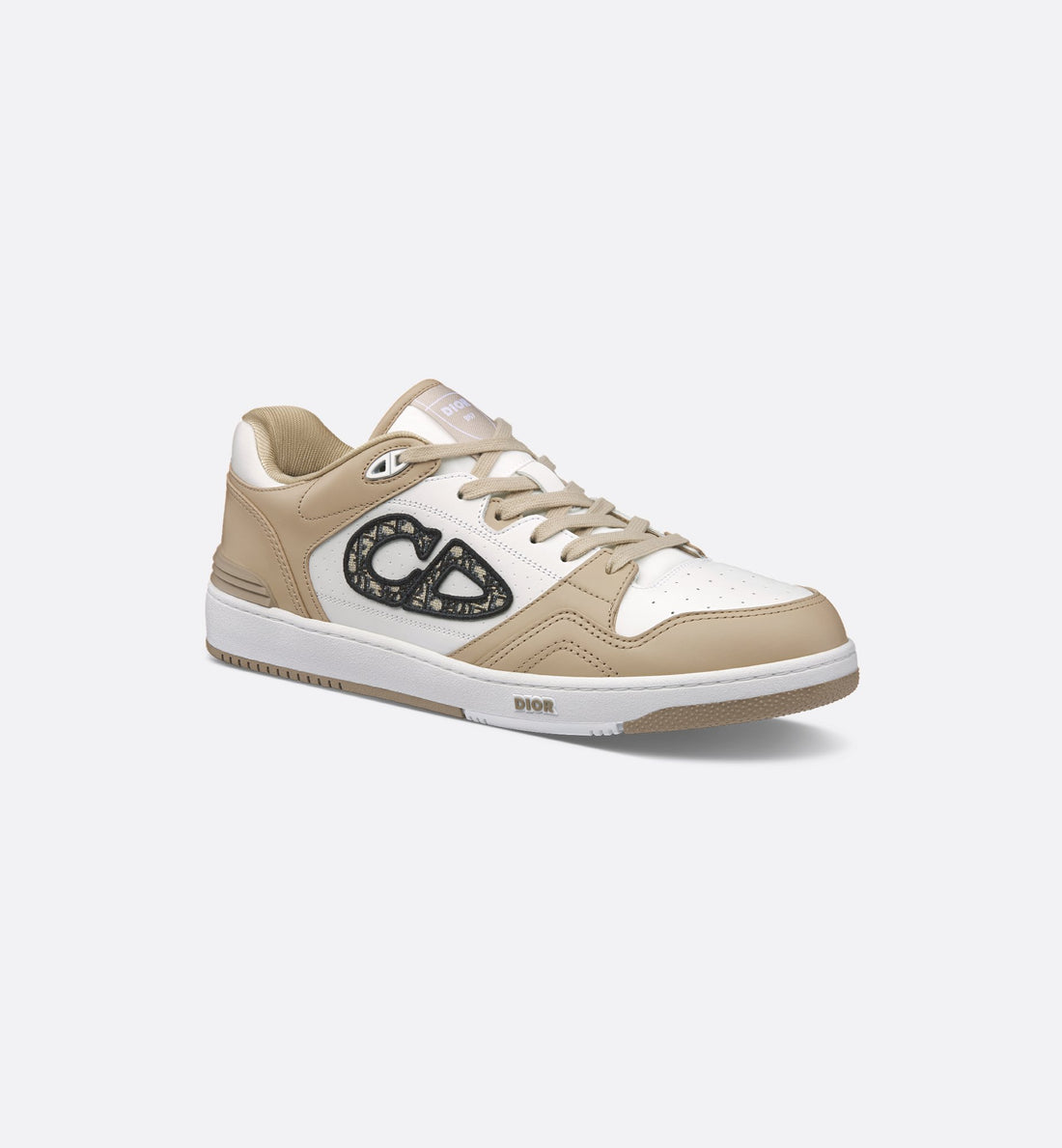 B57 Low Top Sneaker Beige And White Smooth Calfskin With Beige And Black Dior Oblique Jacquard