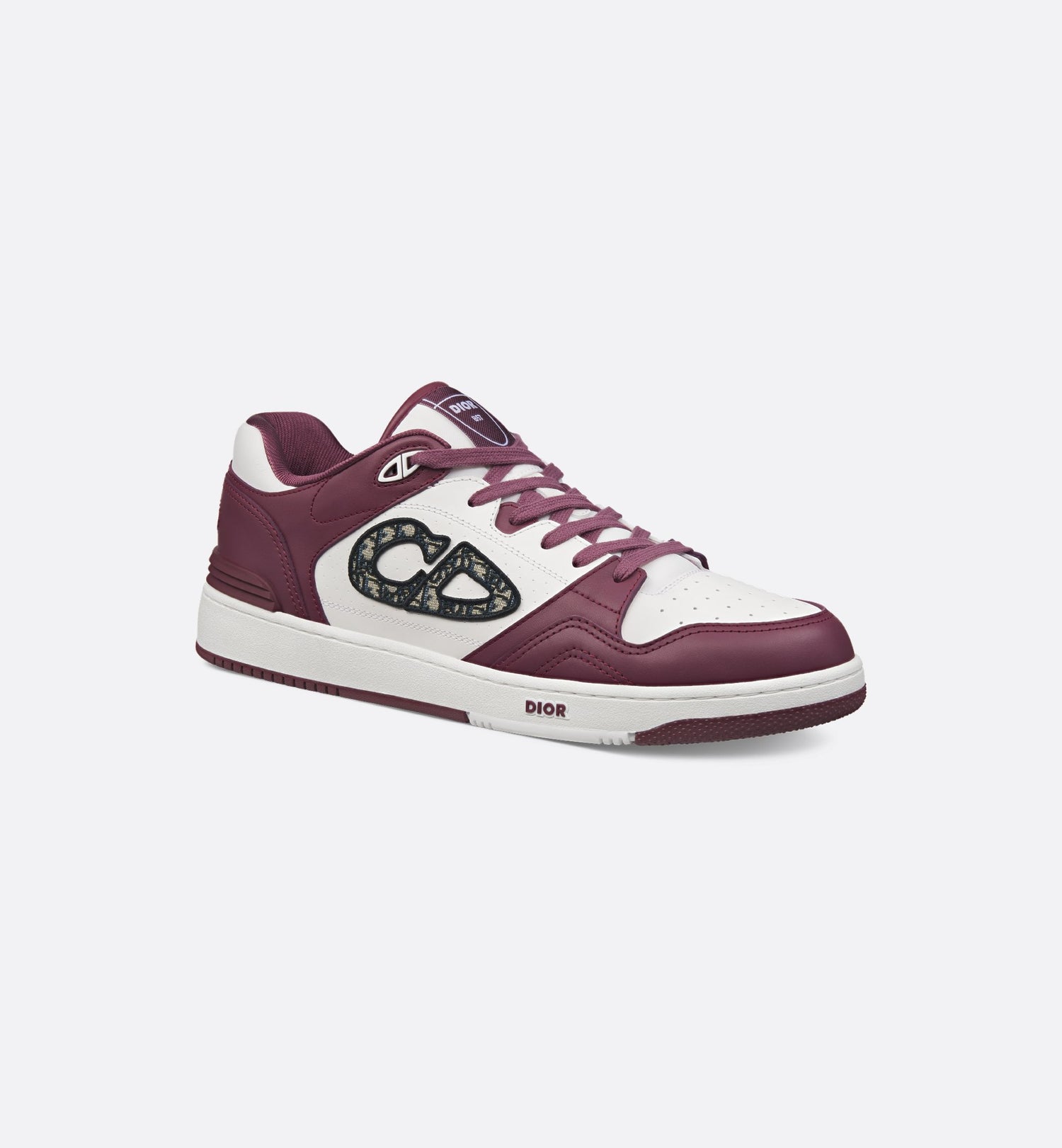 B57 Low Top Sneaker Burgundy And White Smooth Calfskin With Beige And Black Dior Oblique Jacquard