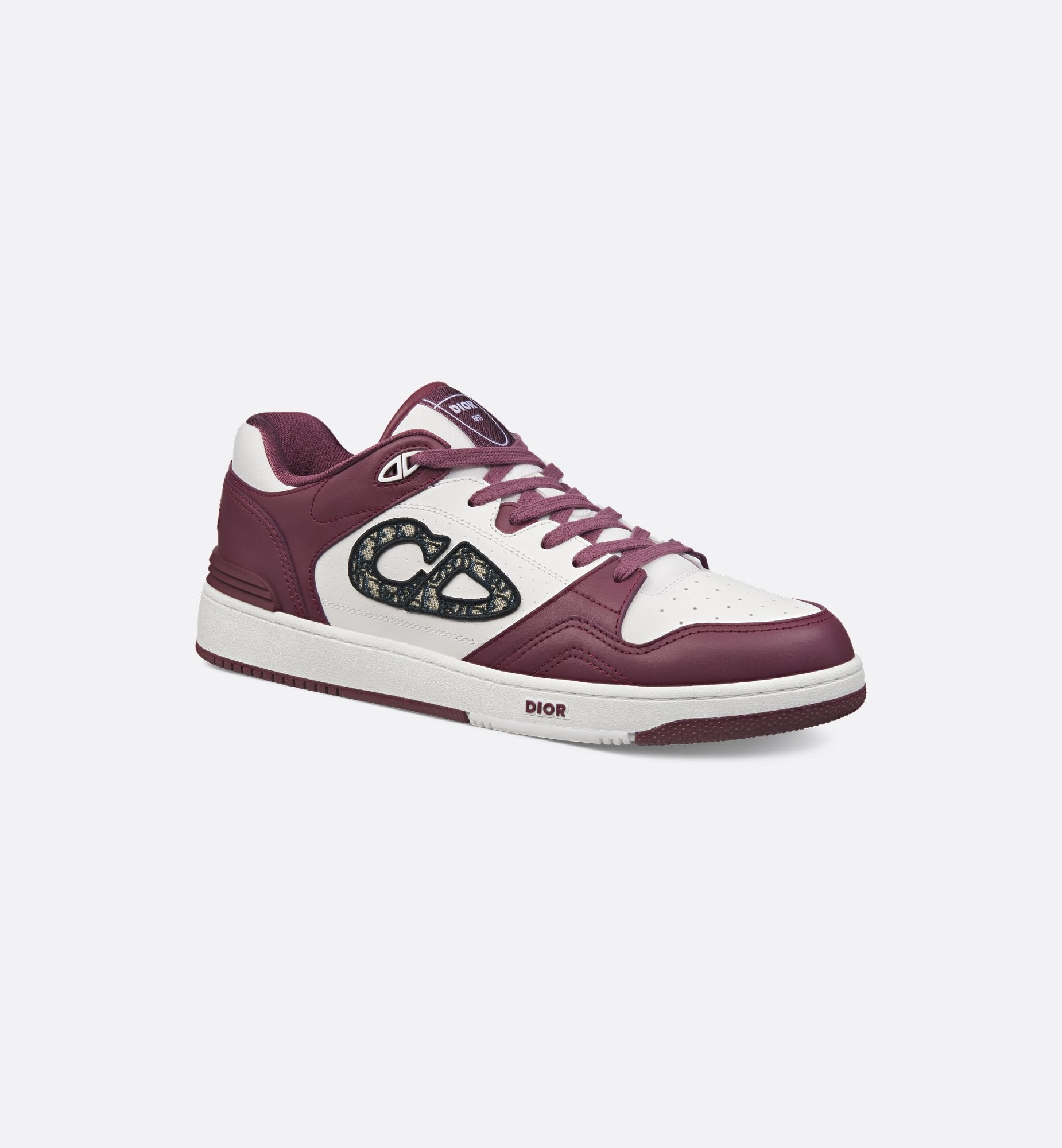 B57 Low Top Sneaker Burgundy And White Smooth Calfskin With Beige And Black Dior Oblique Jacquard