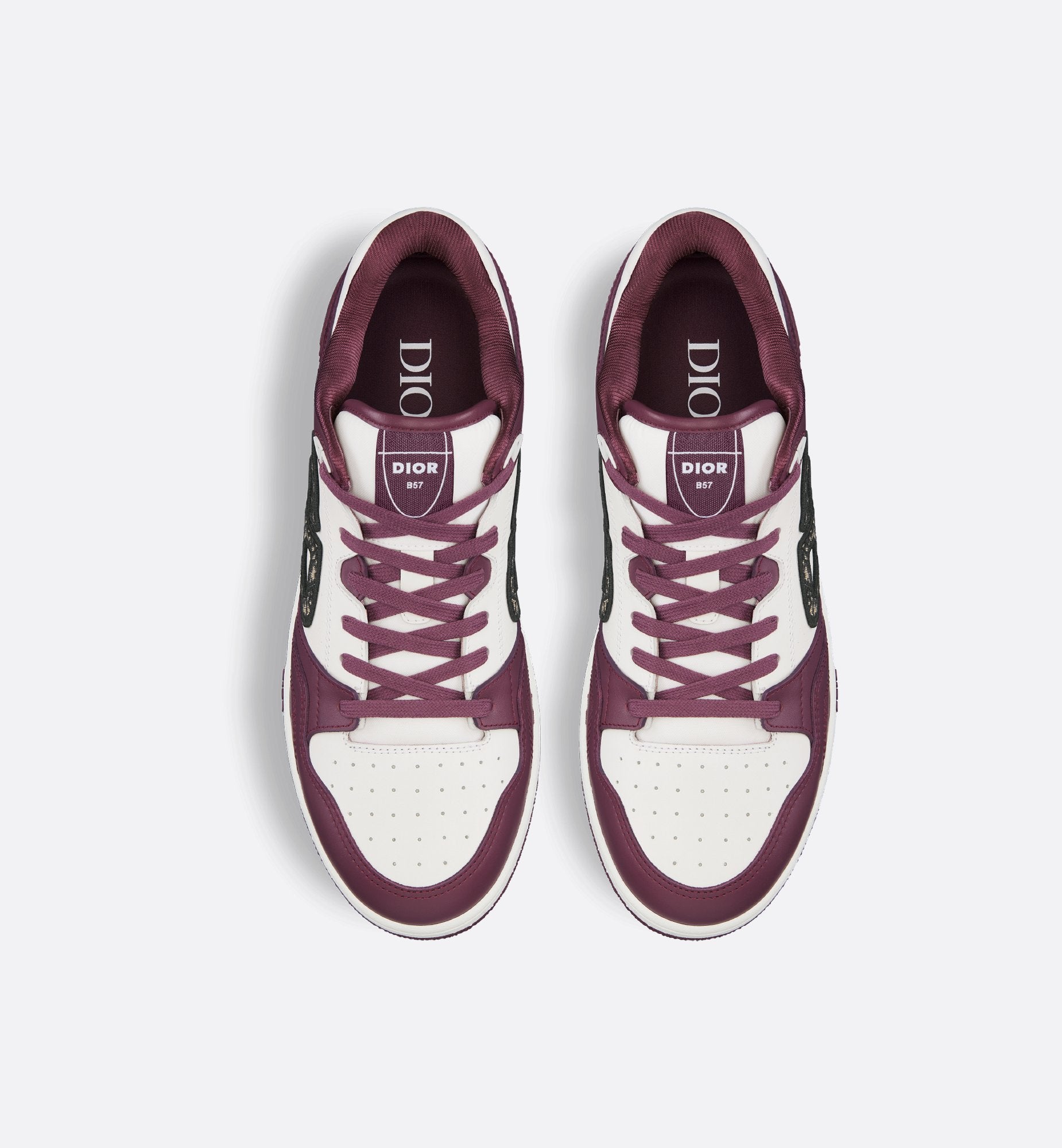 B57 Low Top Sneaker Burgundy And White Smooth Calfskin With Beige And Black Dior Oblique Jacquard