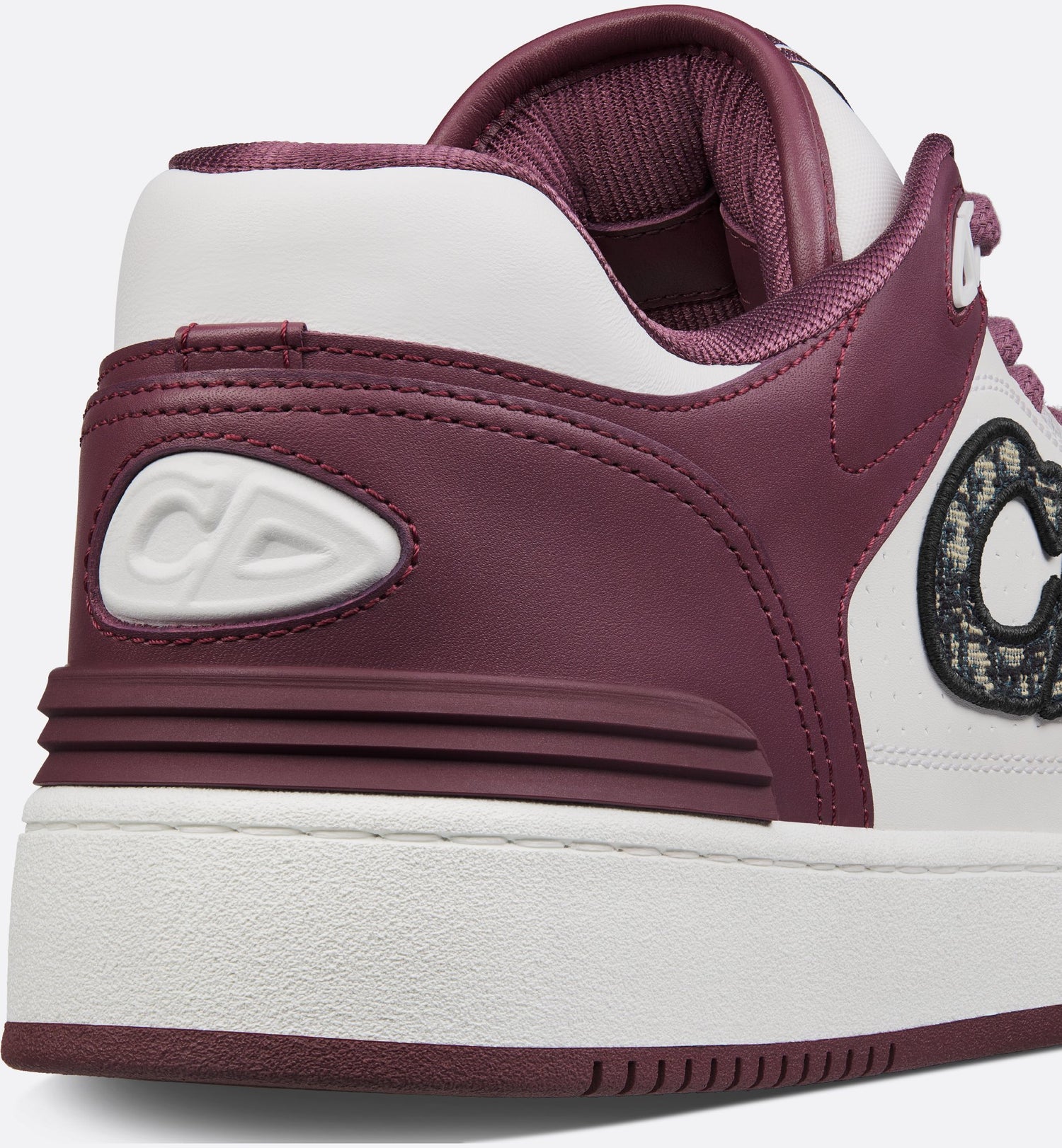 B57 Low Top Sneaker Burgundy And White Smooth Calfskin With Beige And Black Dior Oblique Jacquard